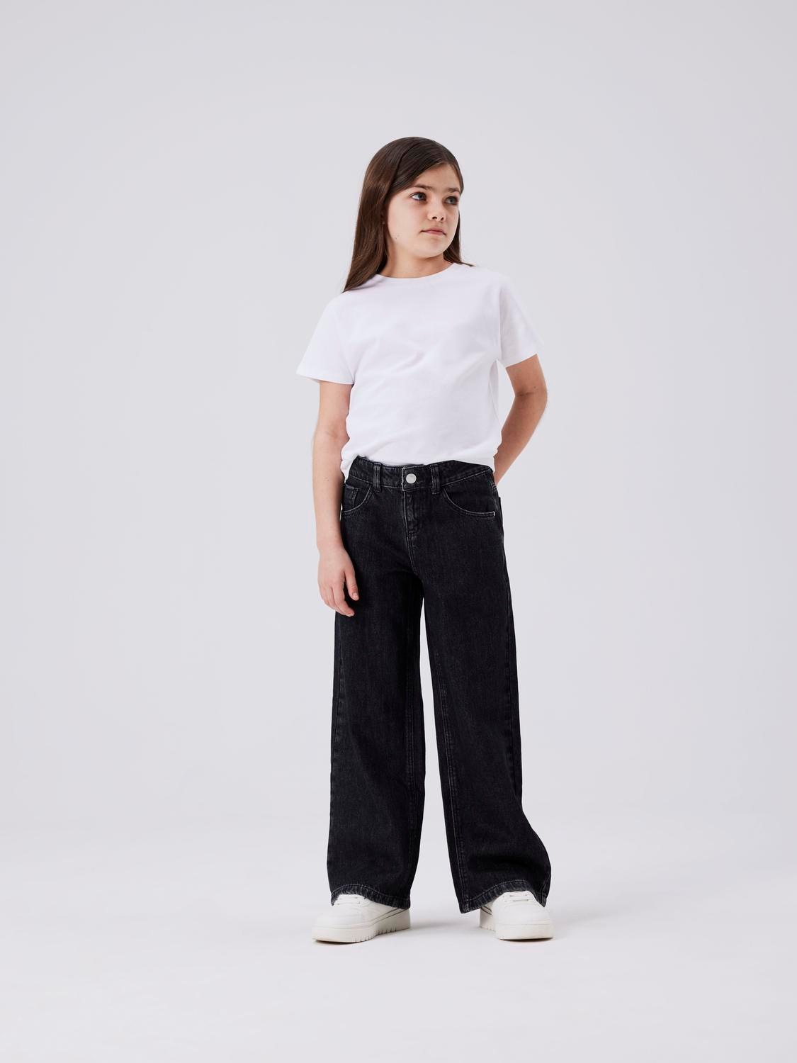 Name It Weite Jeans "NKFROSE für Mädchen mit weitem Bein und klassischem Sitz" normal, Denim, Abriebeffekte, Reißverschluss