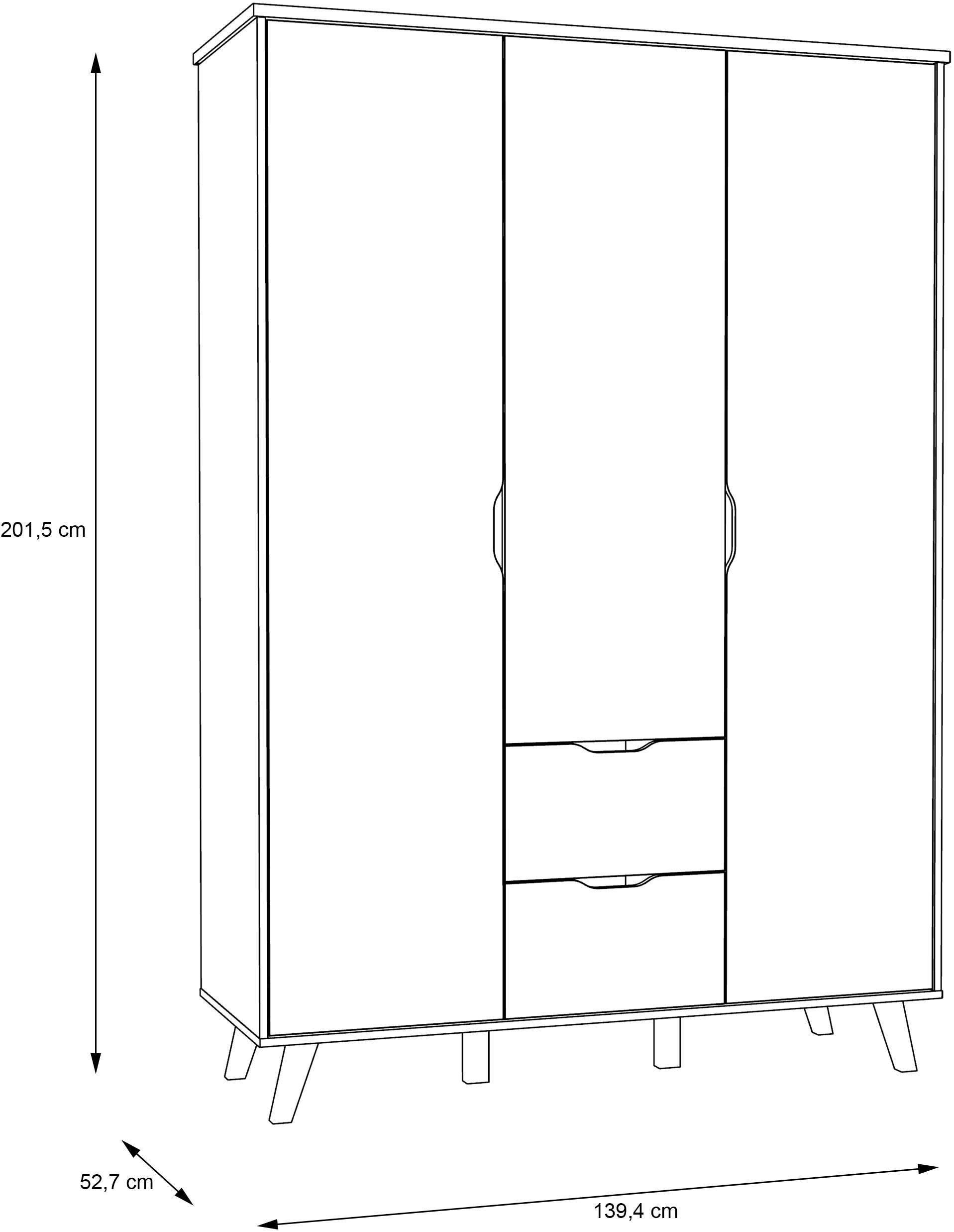 FORTE Drehtürenschrank »Vankka, OTTOs Choice, Kleiderschrank, viel Stauraum,«, (B/H/T ca.140x200x52cm), Made in Europe,mit Einlegeböden+Kleiderstange+Schubladen,grifflos