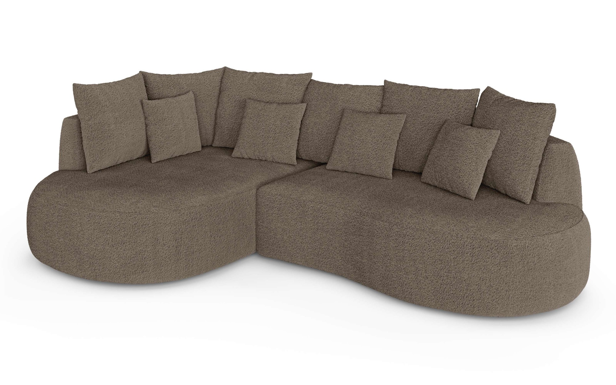 homsy by Ana Johnson Ecksofa »PEBBLA L-Form mit vielen Kissen, modernes Design, Bezug- Boucle« Breite 267 cm, Design-Sofa mit Ottomane recht/links bestellbar