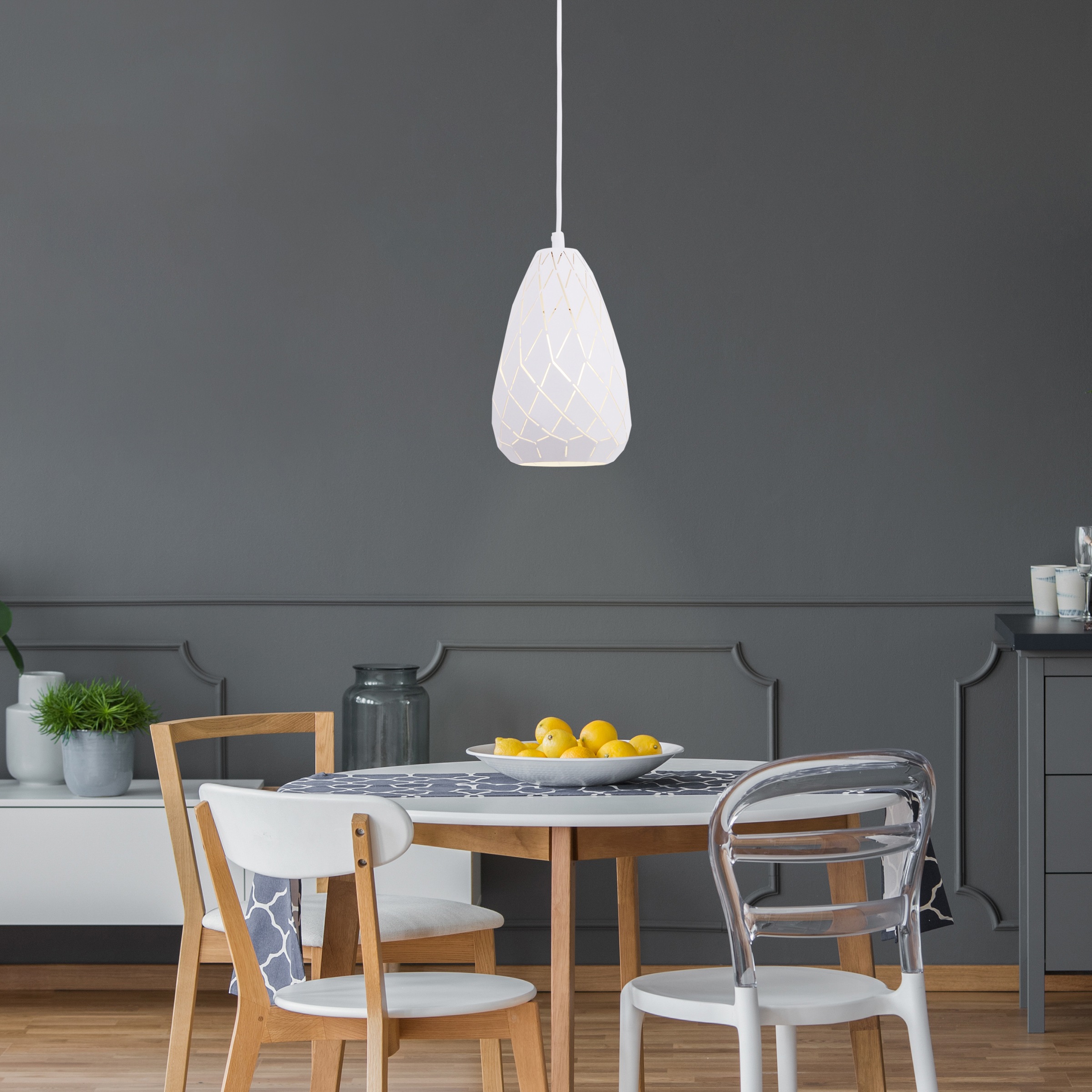 näve Pendelleuchte »Alison«, 1 flammig, Leuchtmittel E27 | Leuchtmittel wechselbar, E27 max. 40W, Metall (Eisen)/PVC Kabel, weiß, h: 123cm, d: 15cm