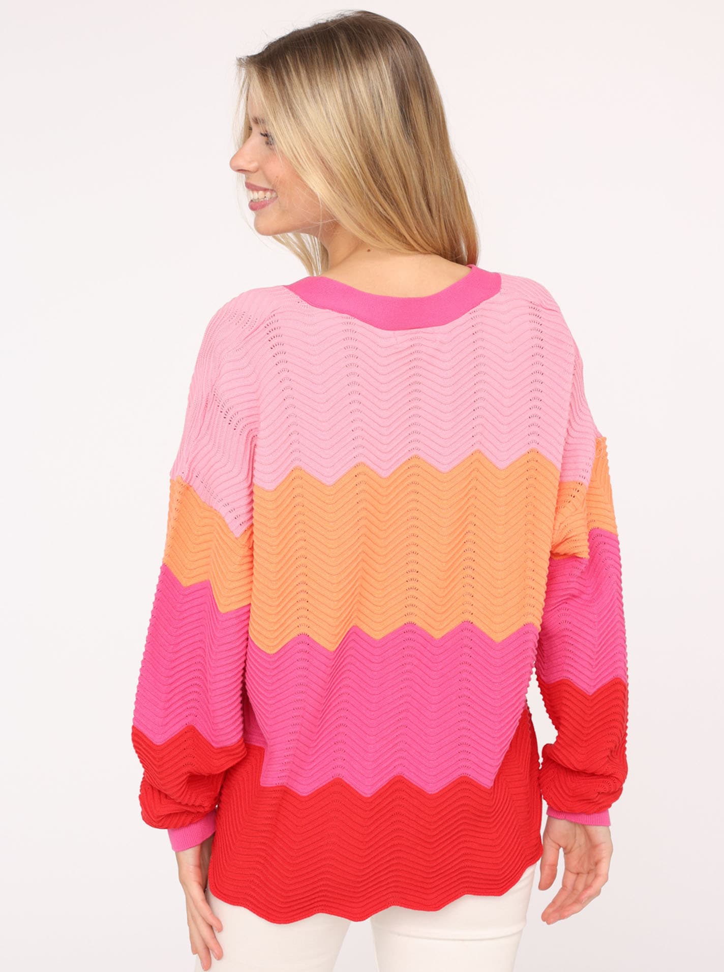 Zwillingsherz Strickjacke »"Block Wellen"«, Mit unifarbenen Bündchen