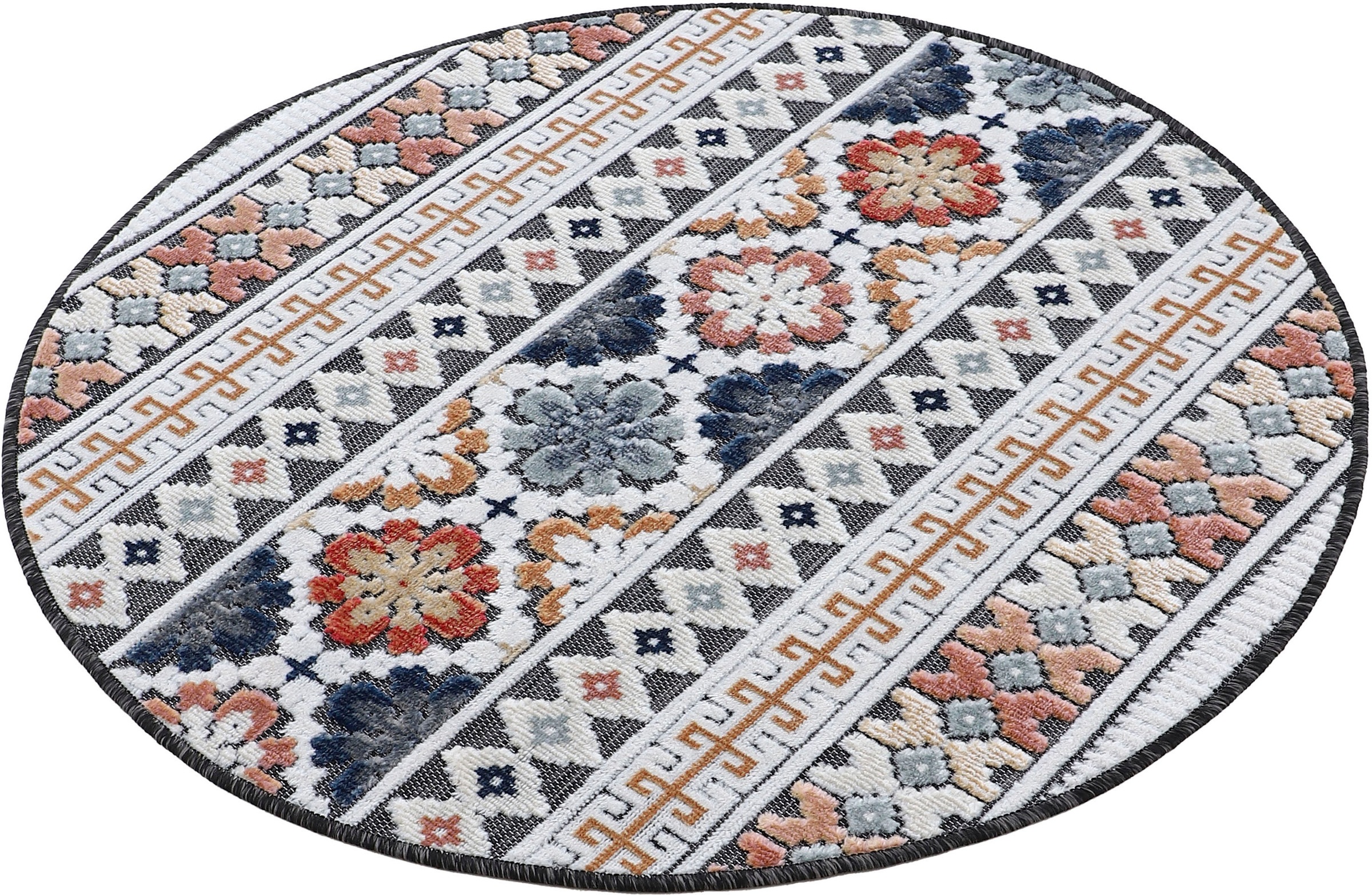 carpetfine Teppich »Deja 103«, rund, 4 mm Höhe, robustes Flachgewebe, Motiv- Floral Palmenblätter, Hoch-Tief Effekt