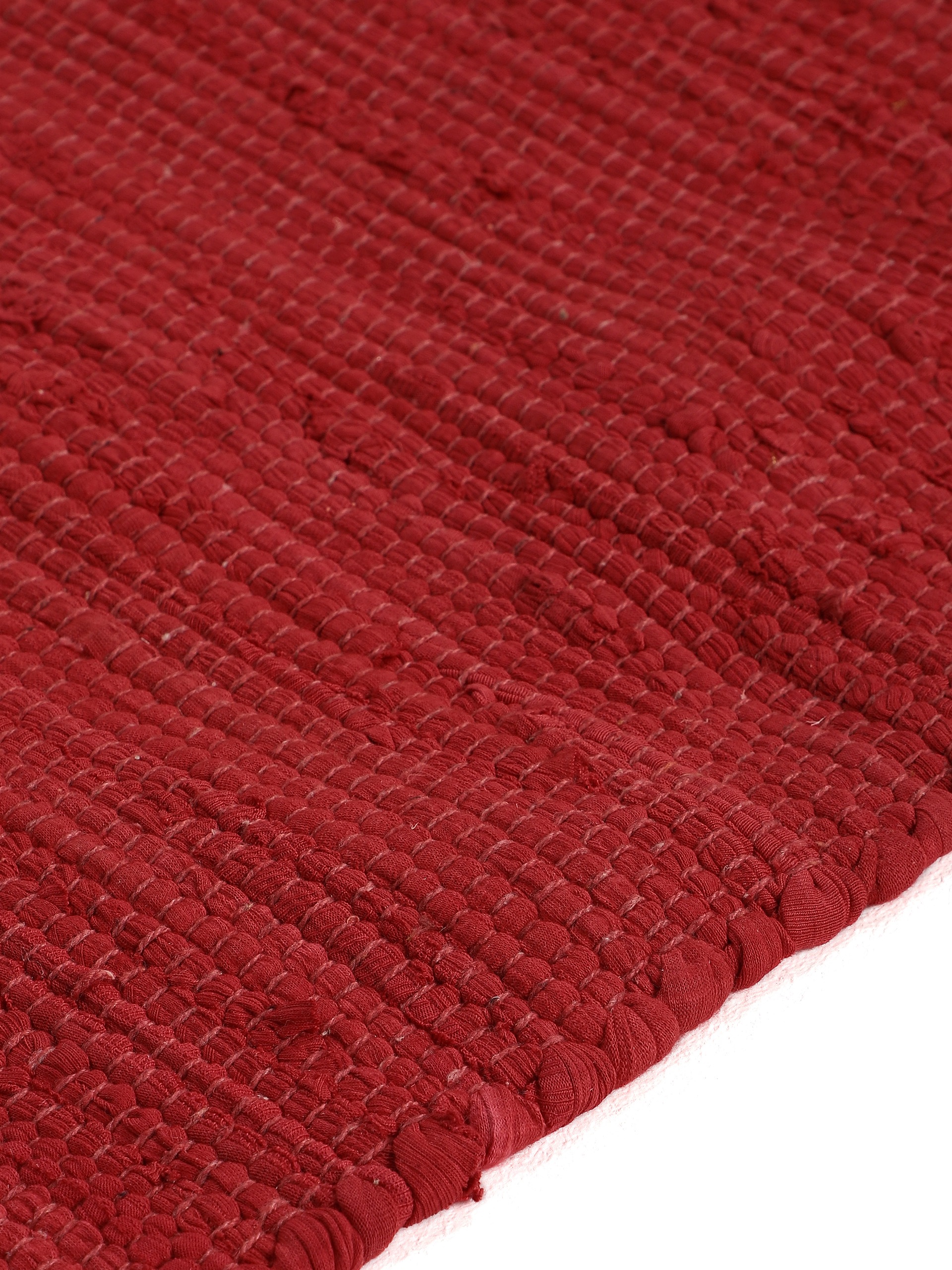 Teppich CARPETFINE "Kelim Chindi uni, auch als Läufer", rot, B:80cm H:5mm L:300cm, Baumwolle, Teppiche, Teppich, Wendeteppich, reine Baumwolle, handgewebt, Uni-Farben, mit Fransen 3