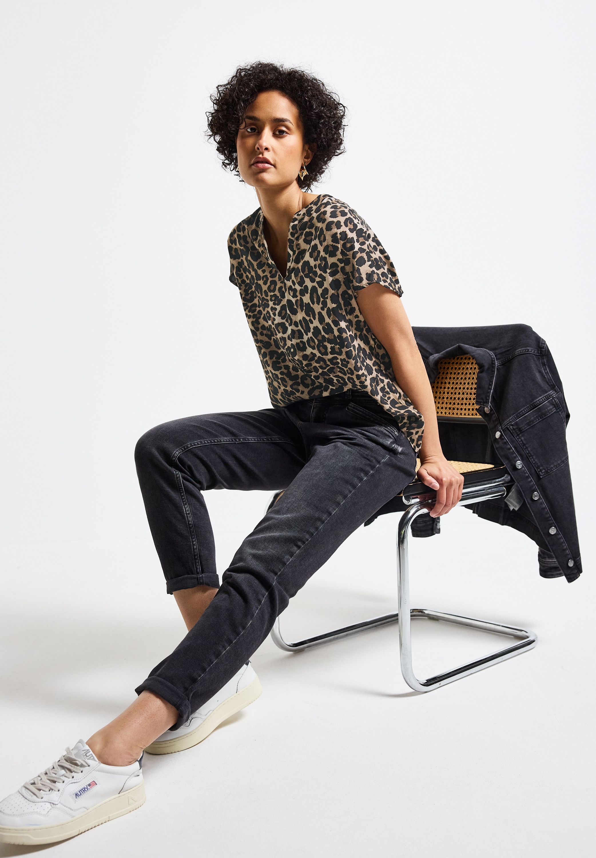 STREET ONE Kurzarmbluse, mit Leoparden Muster