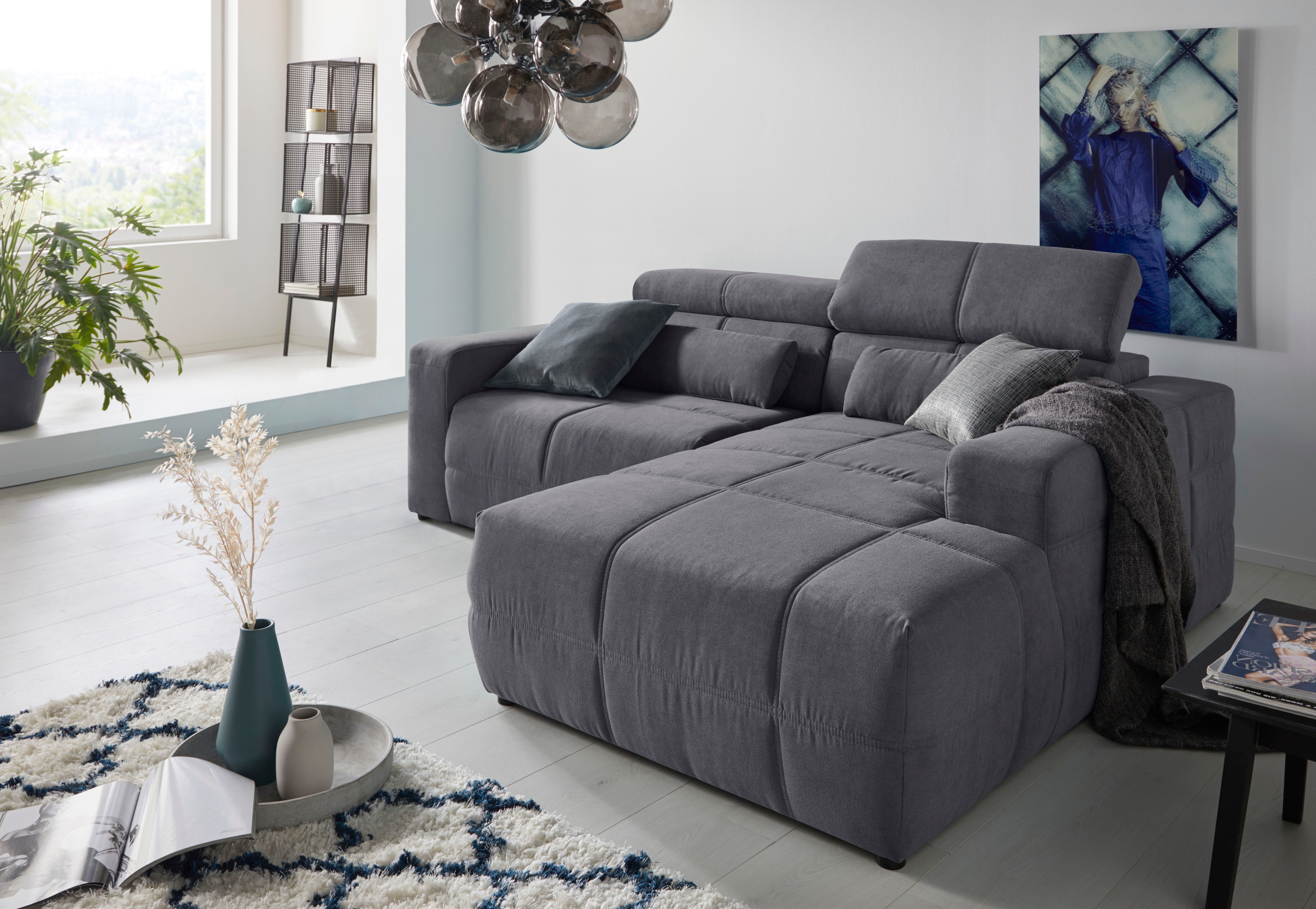 DOMO collection Ecksofa "BRANDON inkl. Kopfteilverstellung, 214x100x80 cm, L-Form" Mit Kopfteilverstellung, auch in Leder und Cord, L-Form