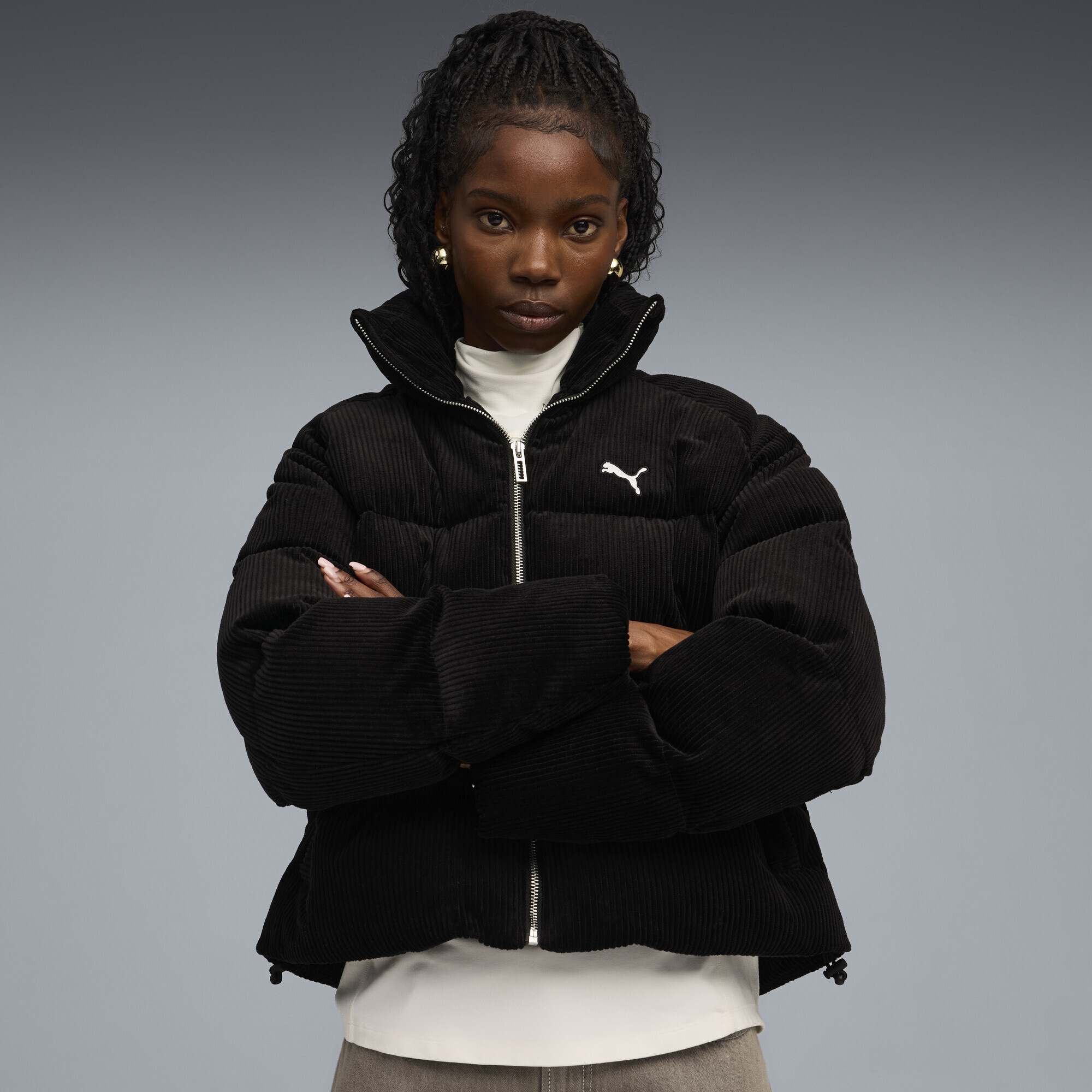 PUMA Winterjacke »Wardrobe Essentials Cord-Pufferjacke Damen«