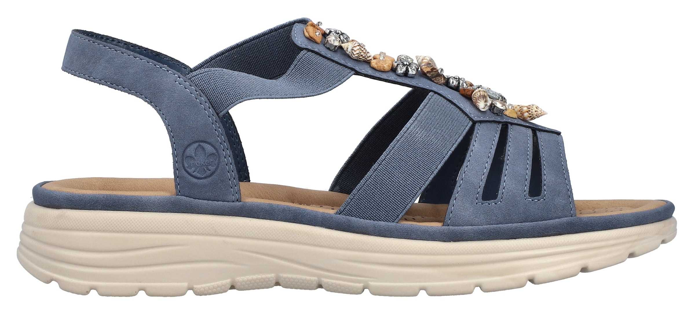 Rieker Sandale, Sommerschuh, Riemchensandalette, Schmuckverzierung, Gummizüge
