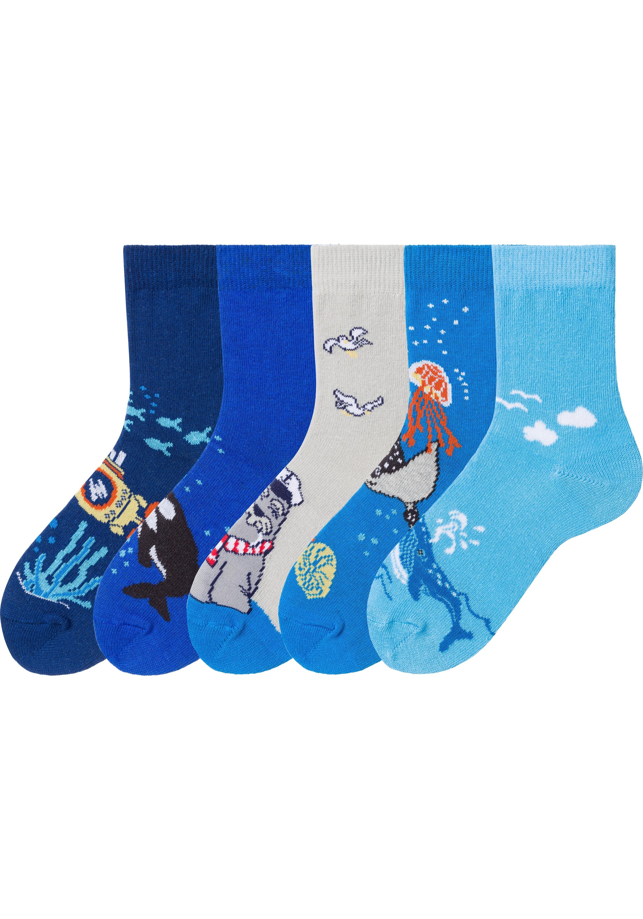 H.I.S Socken "Lustige Kindersocken, maritime Designs" Packung, 5 Paar tlg. mit Meeresmotiven, weicher Gummibund