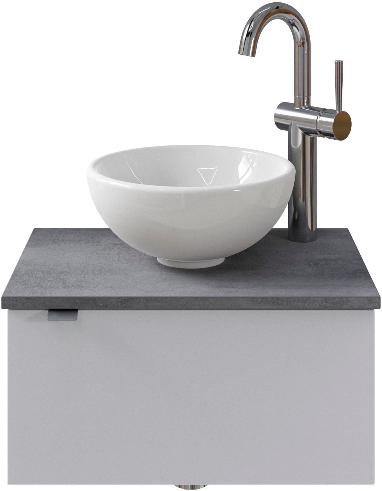 Saphir Waschtisch "Serie 6915 Waschschale mit Unterschrank für Gästebad, Gäste WC", 51 cm breit, 1 Tür, Waschtischplatte