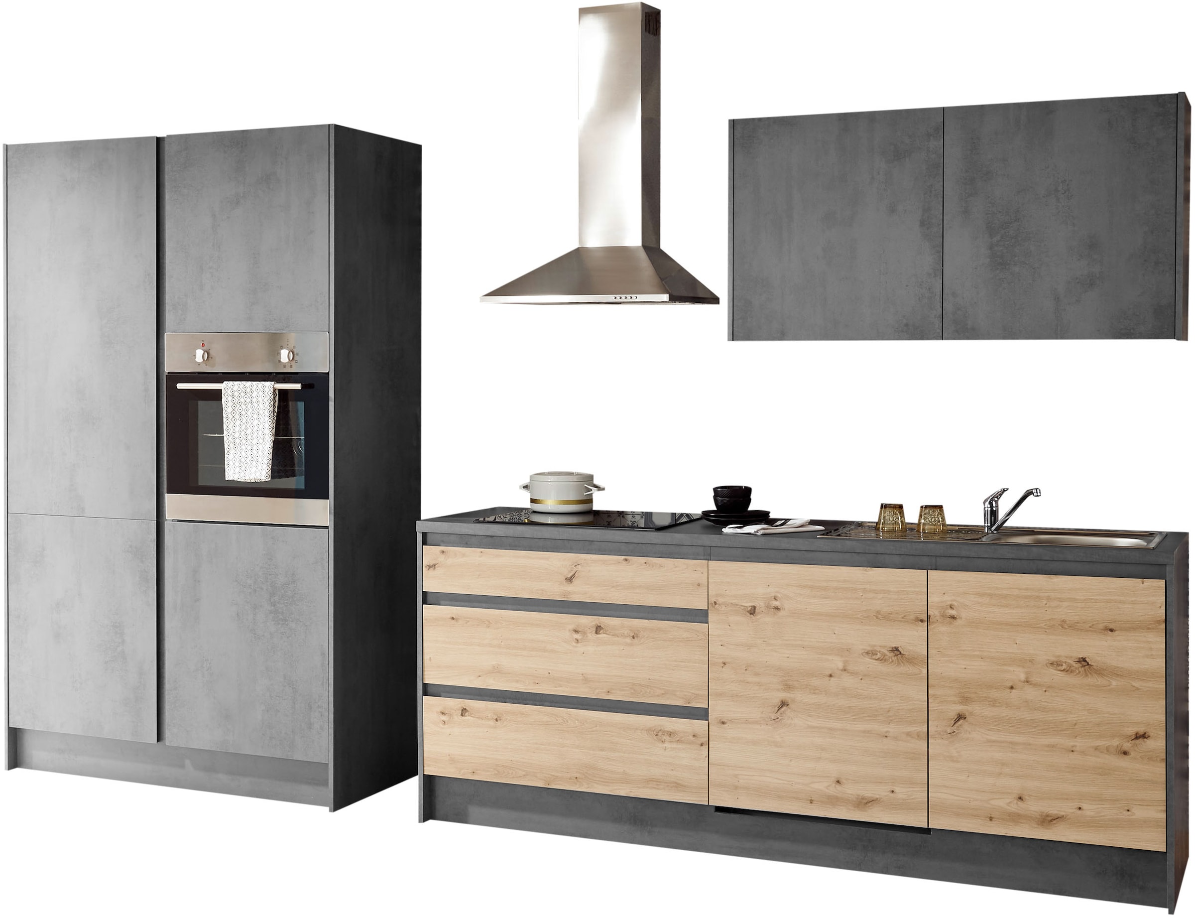 BASIC by Balculina Küchenzeile »Isis B/T/H 335x60x210 cm« Breite 273 cm, wahlweise mit E-Geräten und Induktionskochfeld