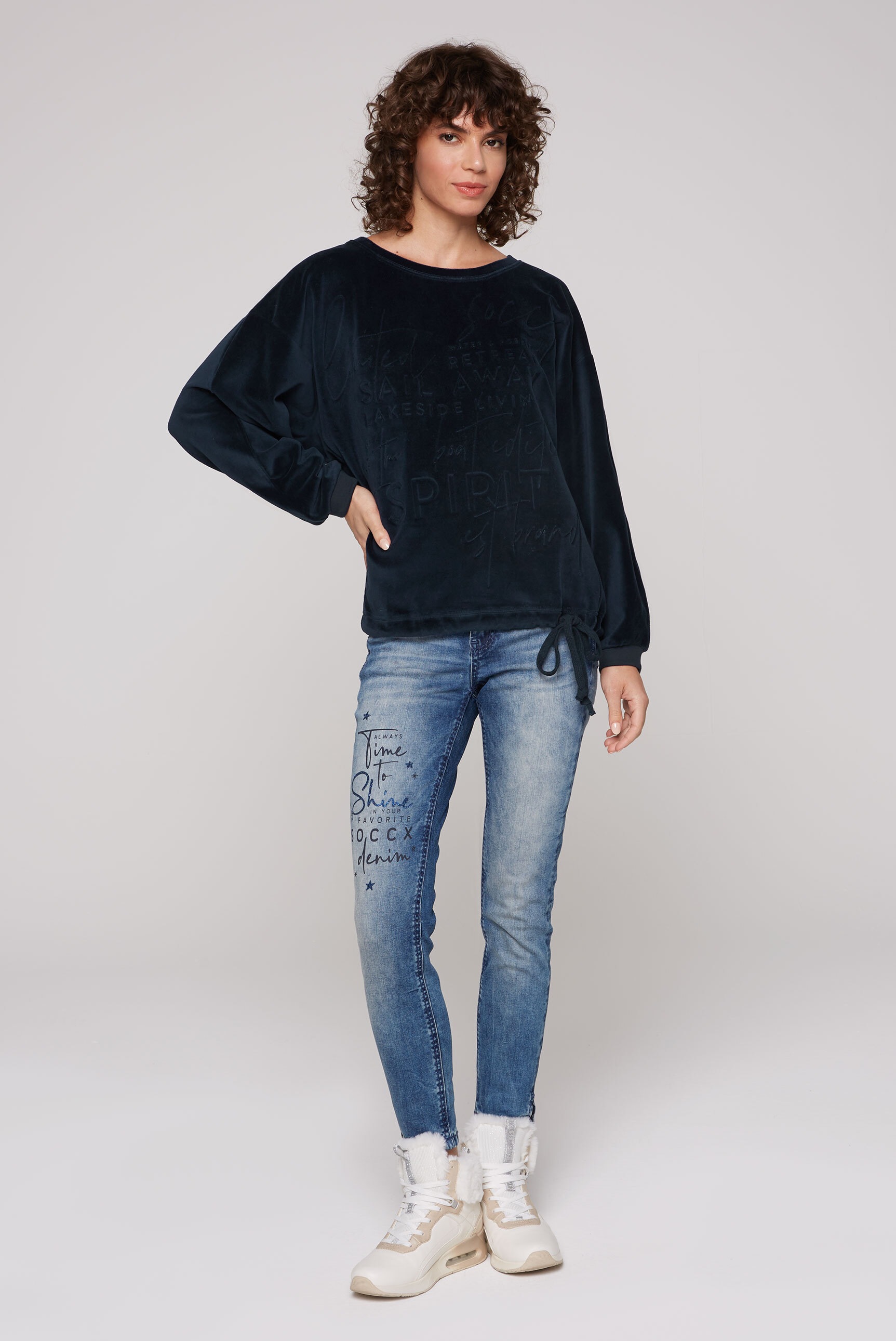 SOCCX Sweater, mit Bindeband im Saum