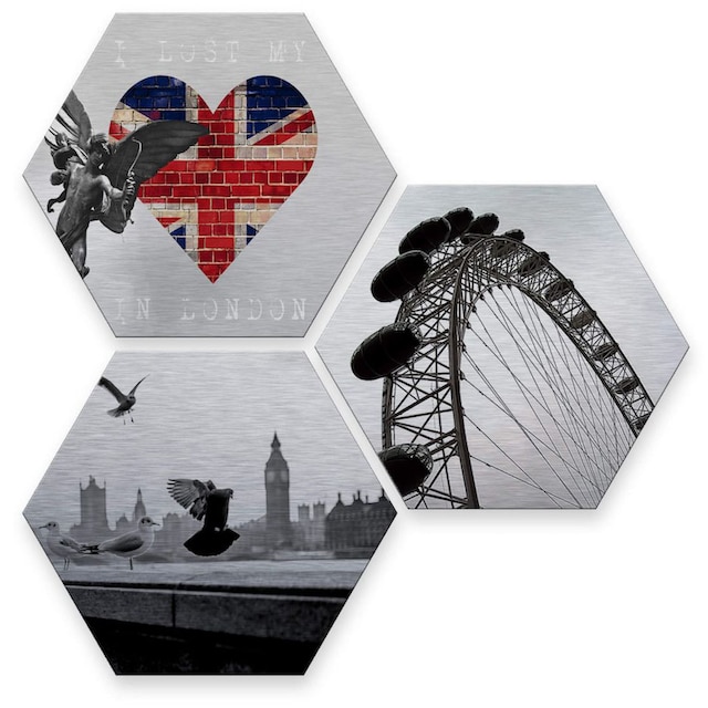Wall-Art Mehrteilige Bilder »Silber London Stadt Collage«, (Set, 3 St.)  bestellen | BAUR