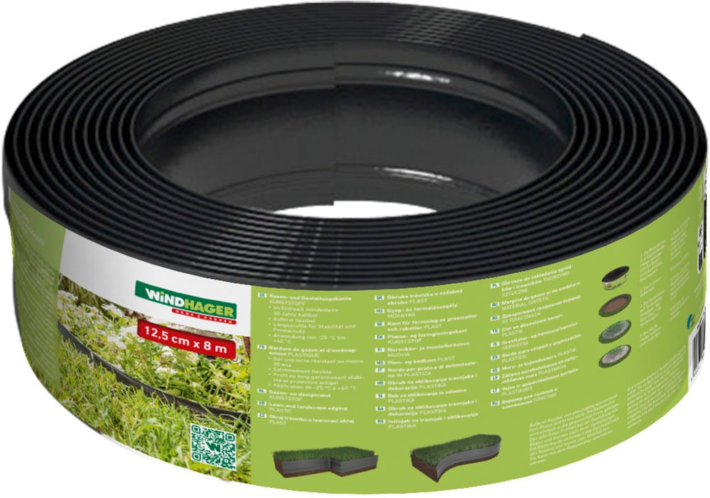 Windhager Rasenkante "und Gestaltungskante aus Kunststoff" biegsame Beetumrandung, 30 Jahre haltbar 12,5 cm x 800 cm, schwarz