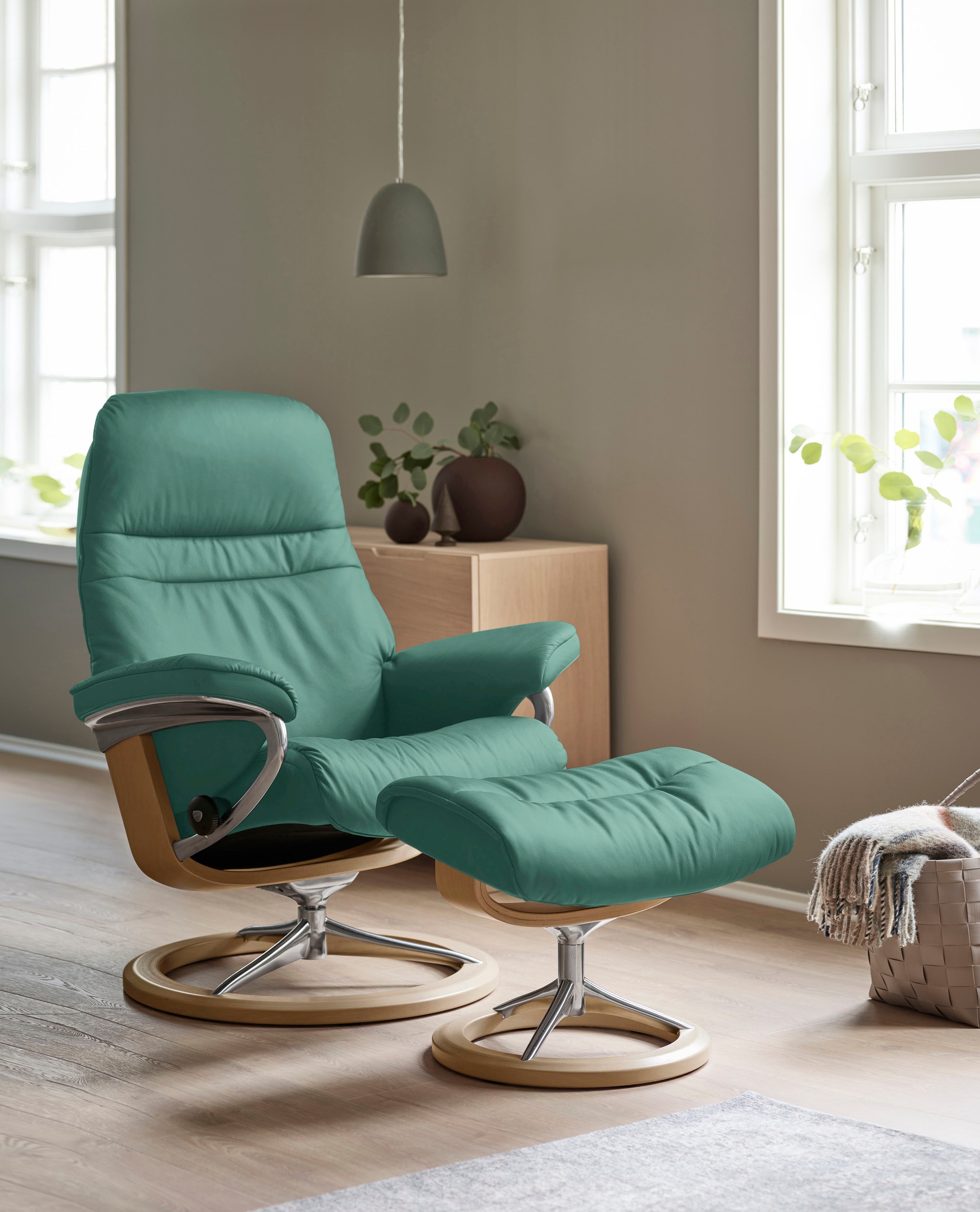 Stressless® Relaxsessel »Sunrise«, (Set, Relaxsessel mit Hocker), mit Signature Base, Größe S, Gestell Eiche
