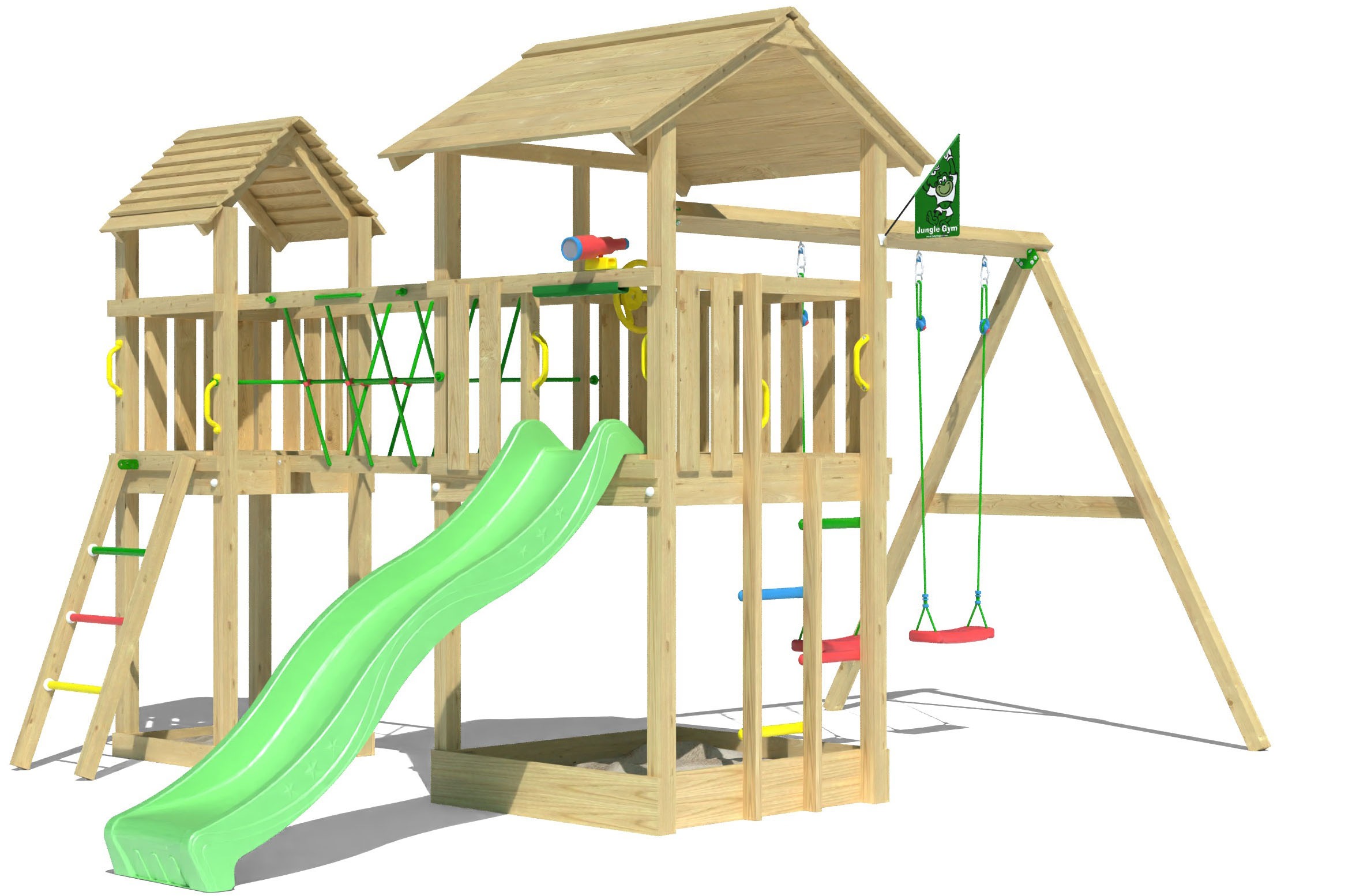 Jungle Gym Spielturm »Nova«, (Set), Spielanlage mit 2 Türmen, Schaukel und Rutsche mit Wasseranschluss