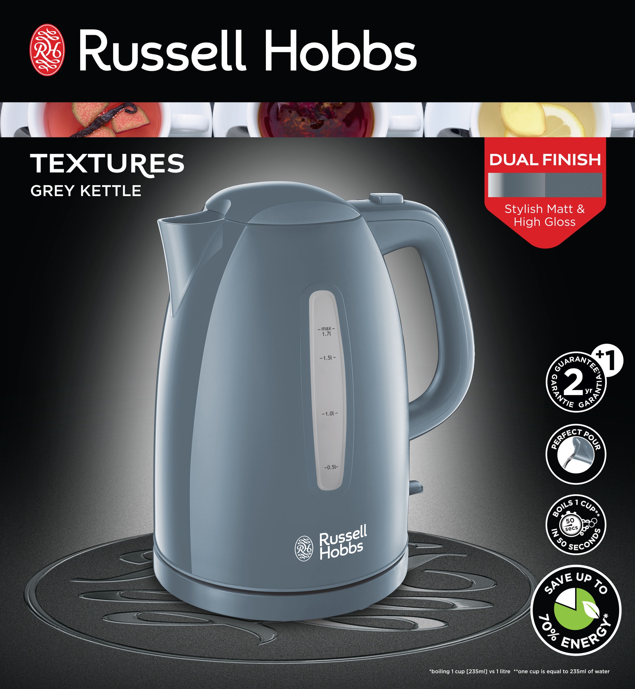 RUSSELL HOBBS Wasserkocher »Textures Grey 21274-70«, 1,7 l, 2400 W