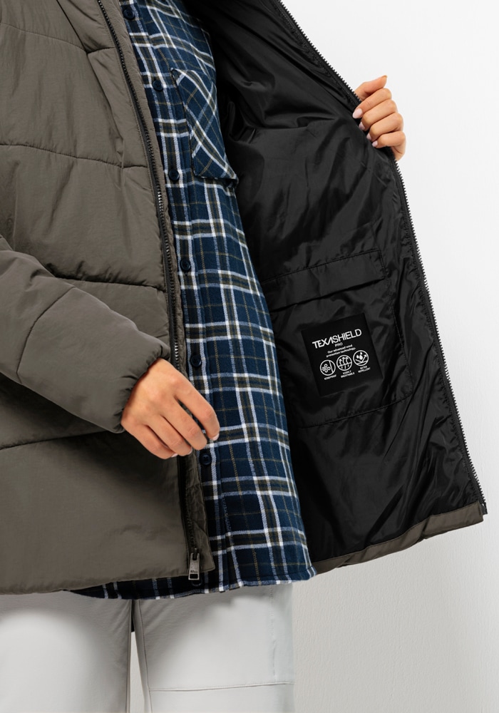 Jack Wolfskin Funktionsjacke »KAROLINGER LONG JKT W«, mit Kapuze