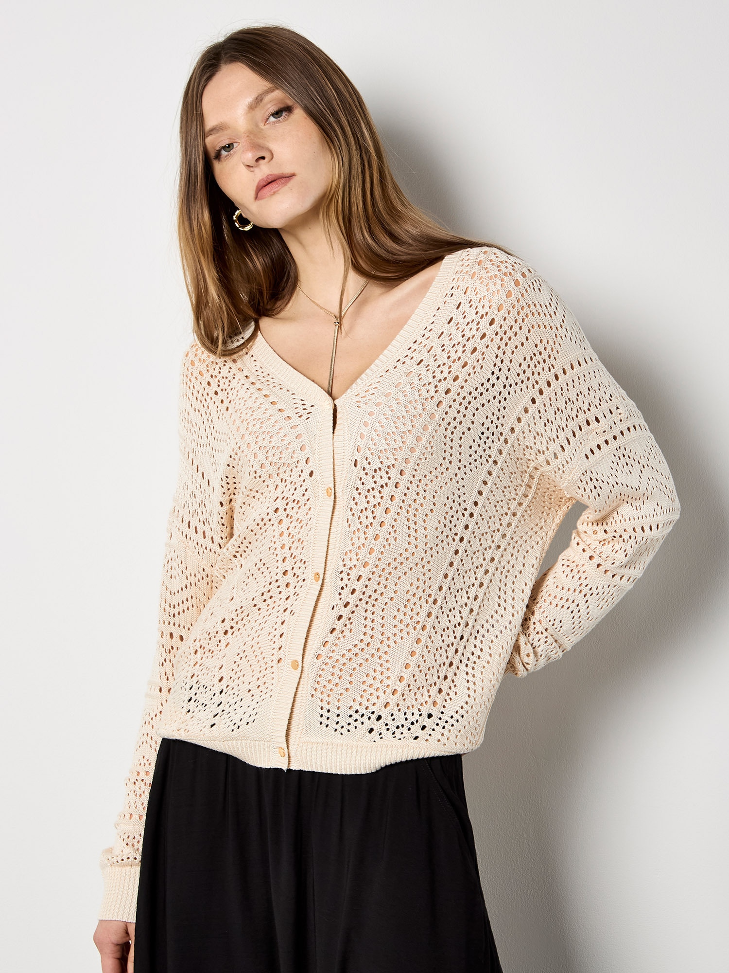 Apricot Cardigan »Chevron-Pointelle-Strickcardigan« Einfarbig