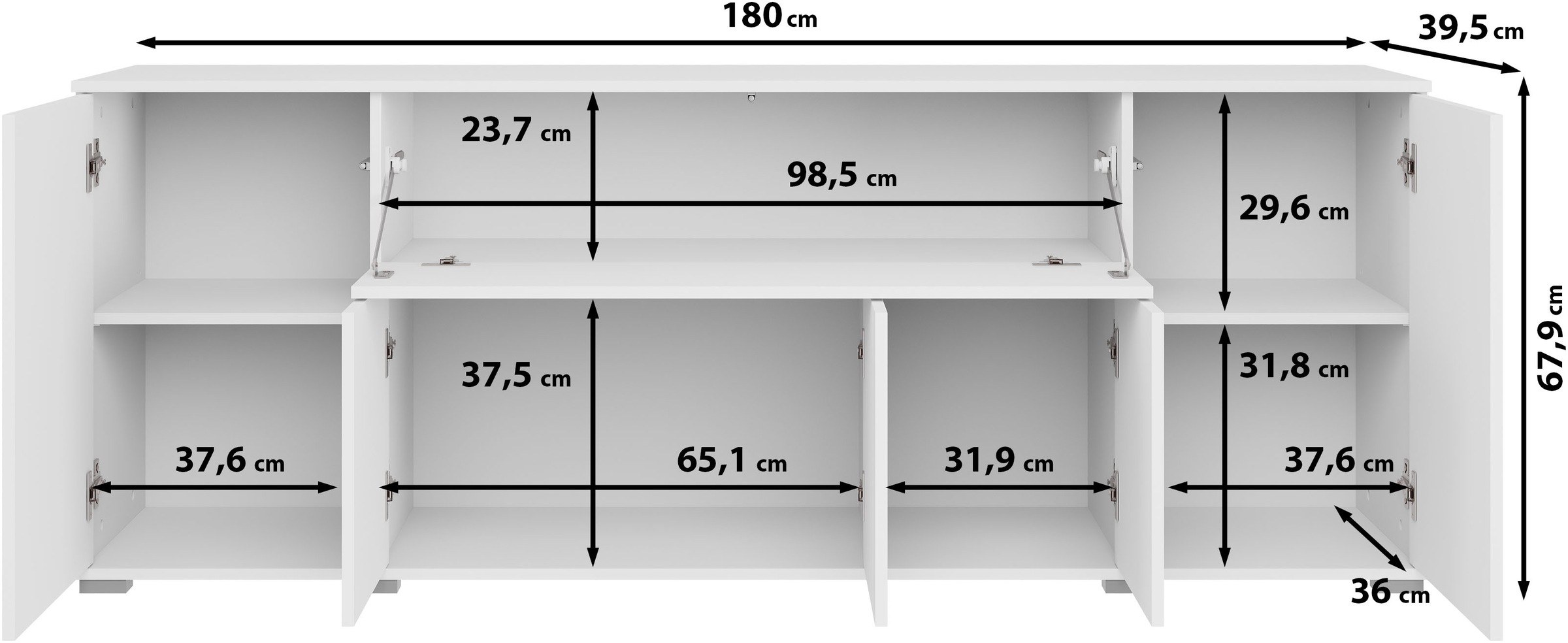 OTTO home Sideboard »Kenia, B/H/T: 180 x 68 x 39,5 cm« 1 Stk. tlg. Push-to-Open, Klappe und verstellbare Einlegeböden