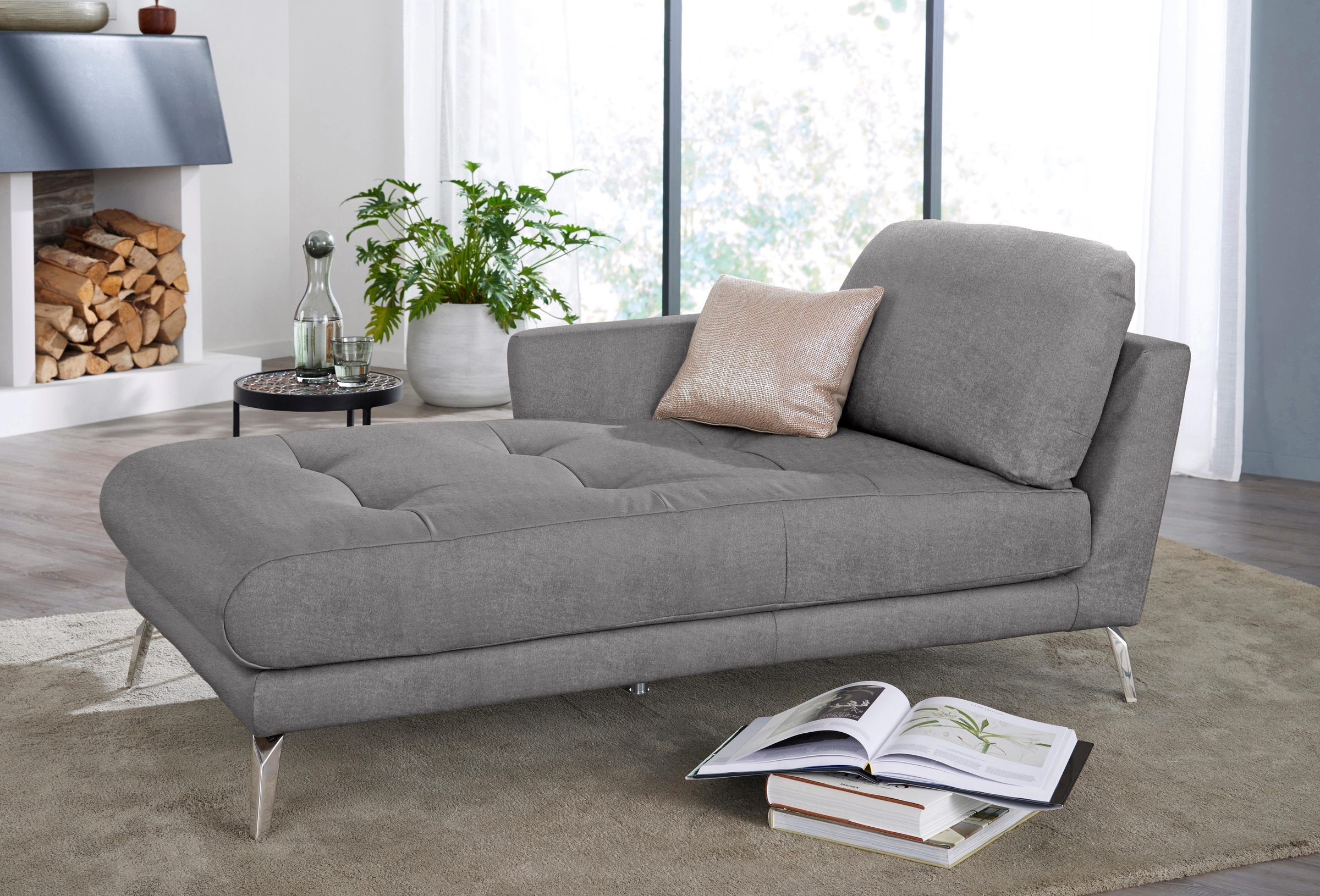 W.SCHILLIG Chaiselongue »softy«, mit dekorativer Heftung im Sitz, Füße Chrom glänzend