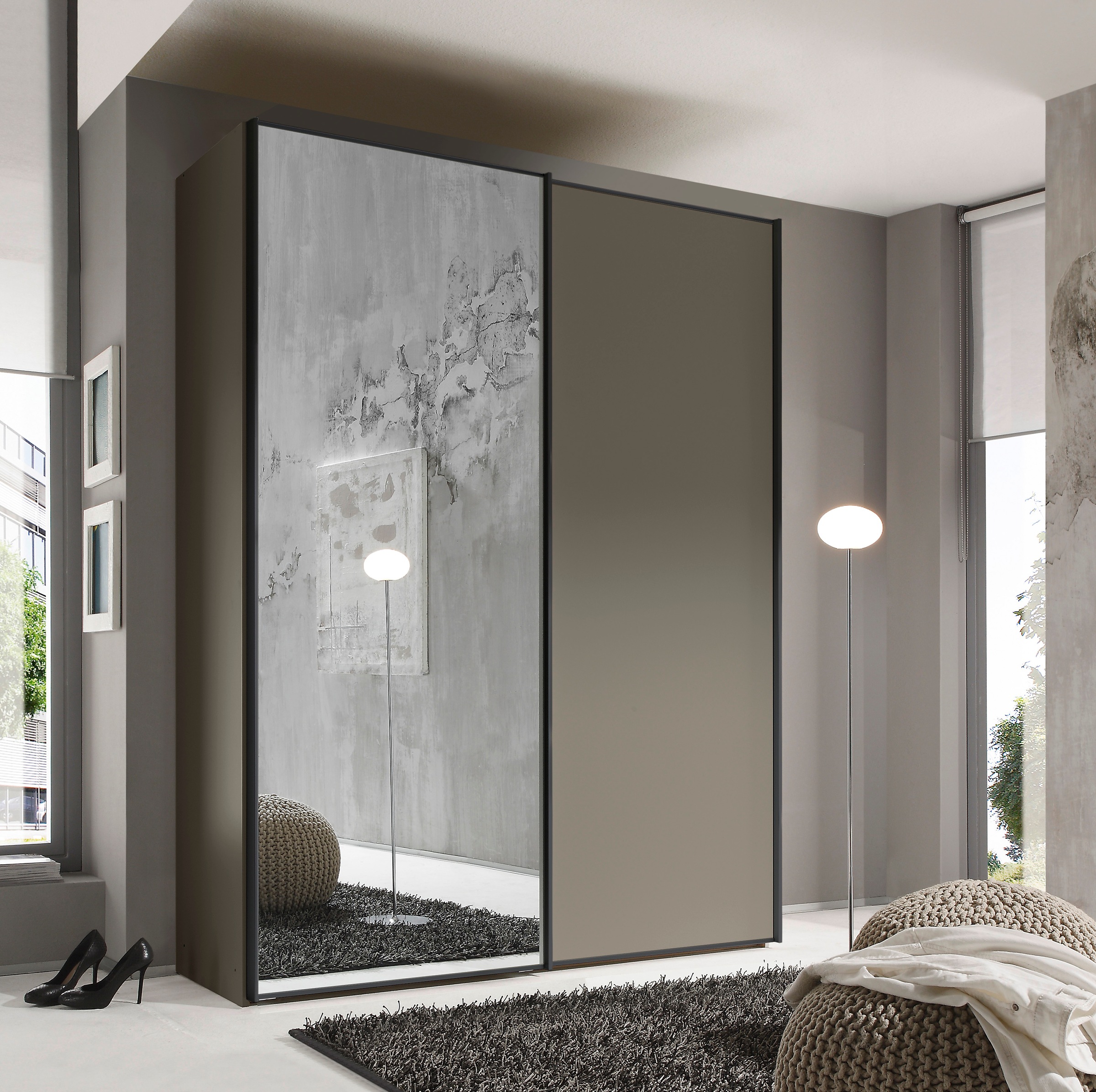 STAUD Schwebetürenschrank »Sinfonie Plus, edles Design in hochwertiger Qualität, Made in Germany«, Mit Spiegeltüre und vier verschiedenen Ausstattungsvarianten
