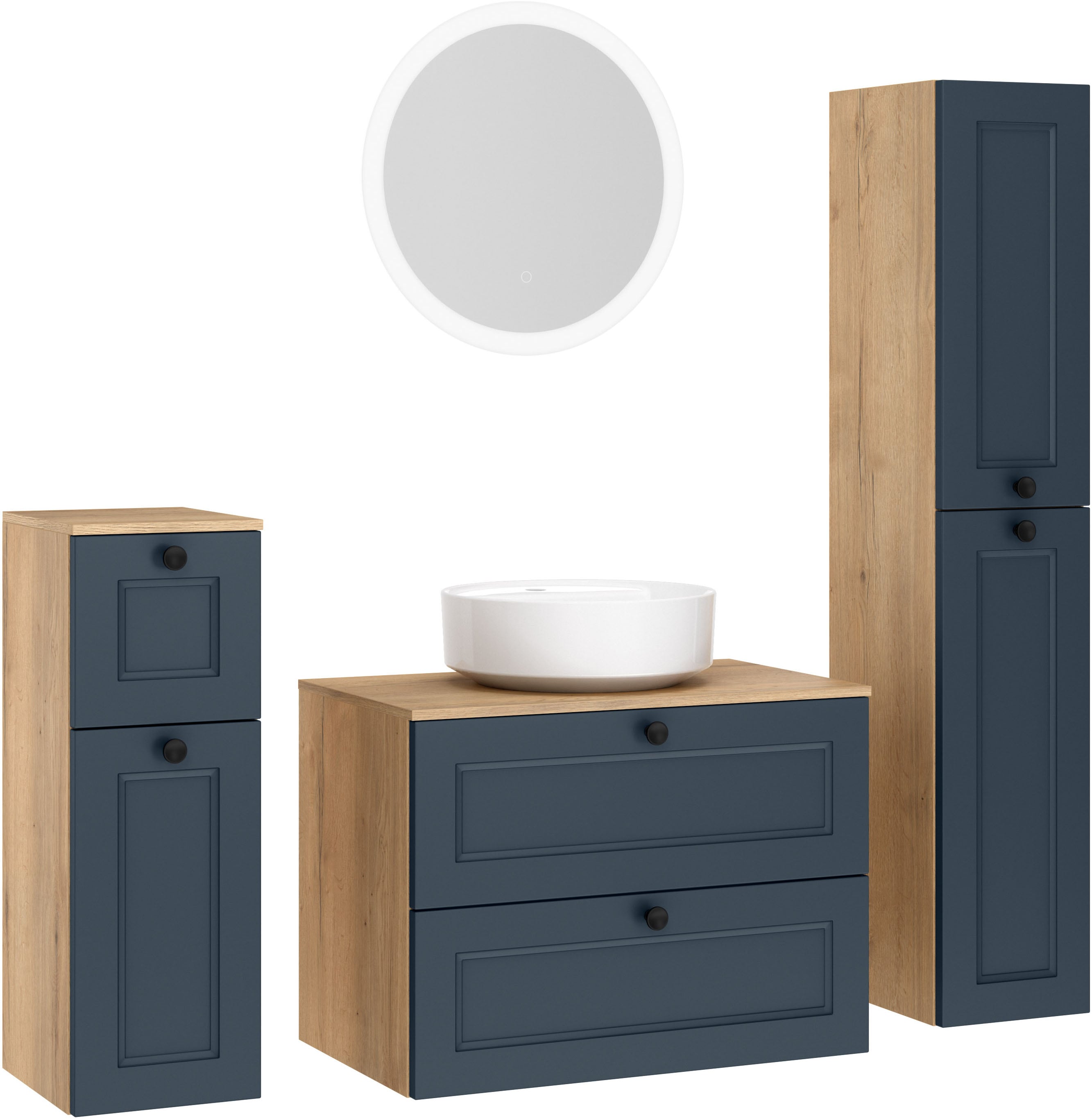 nobilia 1100000002199 "Cascada" Set, inkl. Aufsatzwaschbecken und beleuchtetem Spiegel mit Touch-Sensor, 4 Stk. tlg.