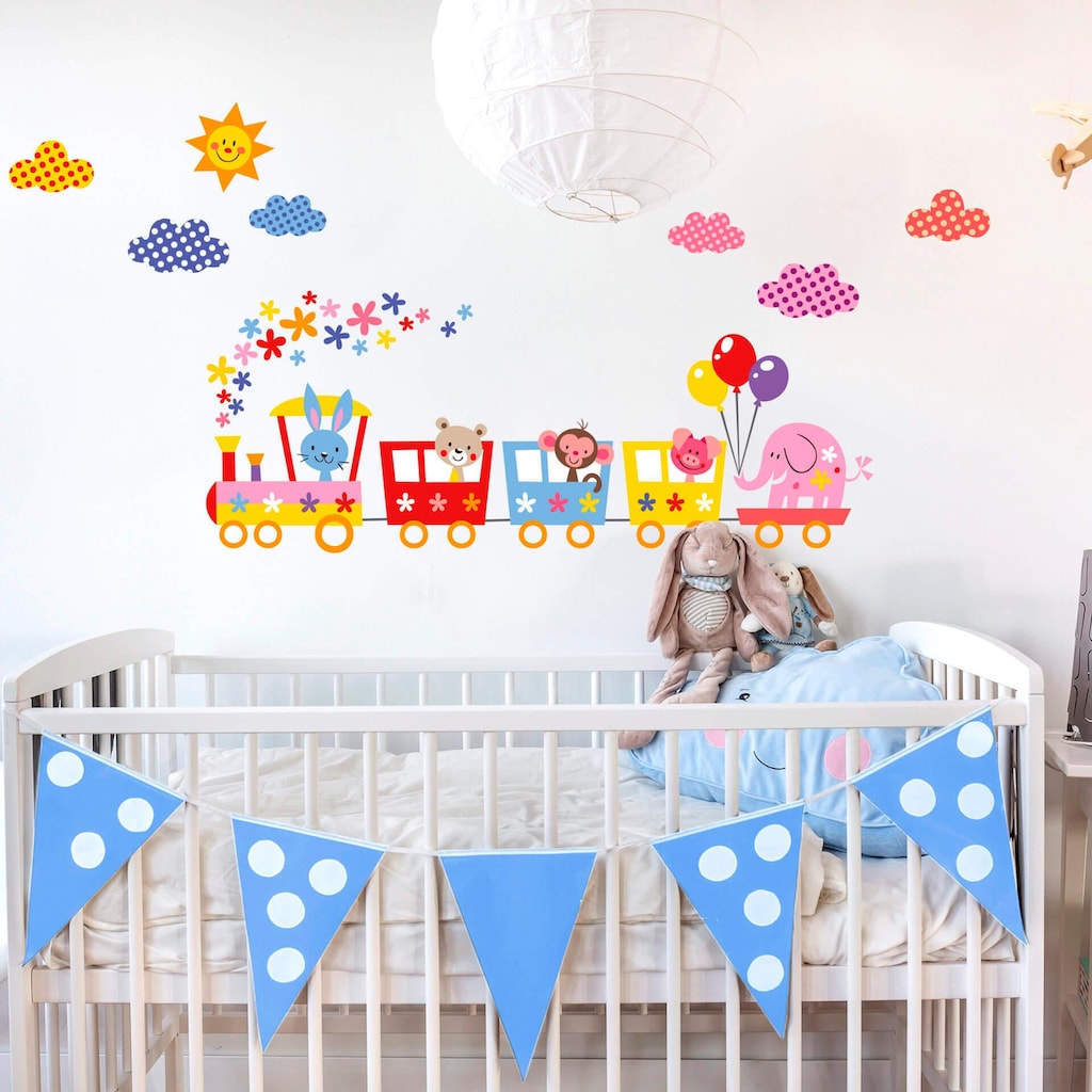 Wall-Art Wandtattoo »Baby Kinderzimmer Lustige Tiere im Zug«, selbstklebend, entfernbar