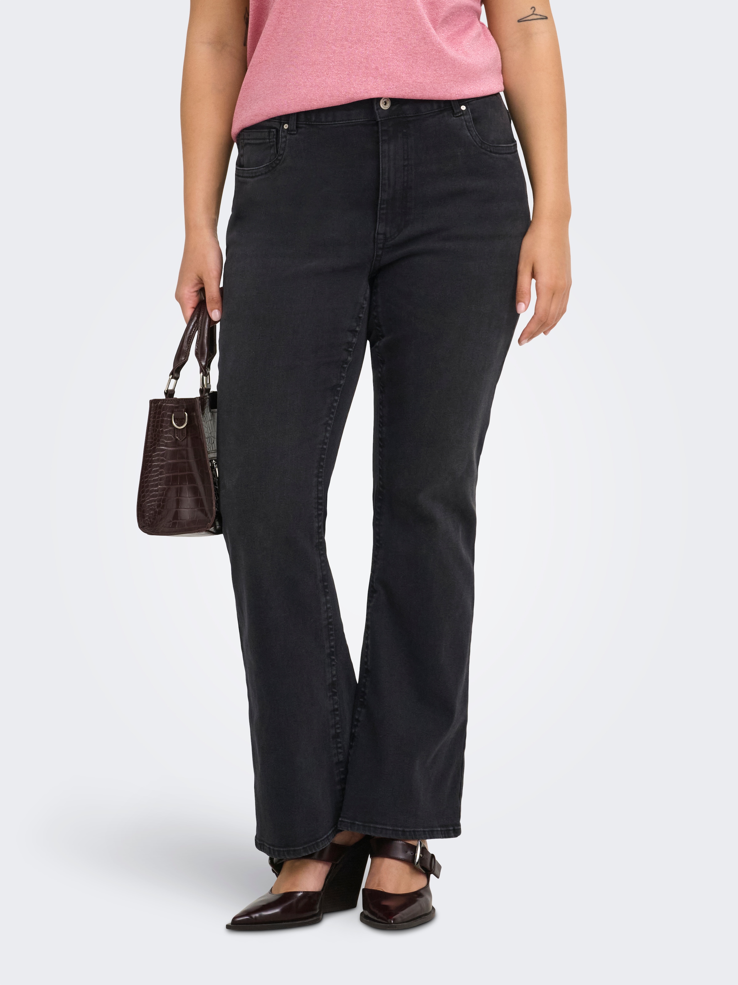 ONLY CARMAKOMA Bootcut-Jeans "CARPHOEBE REG BACK POC FLA PIM342 NOOS" Baumwollmischung, Regular Waist