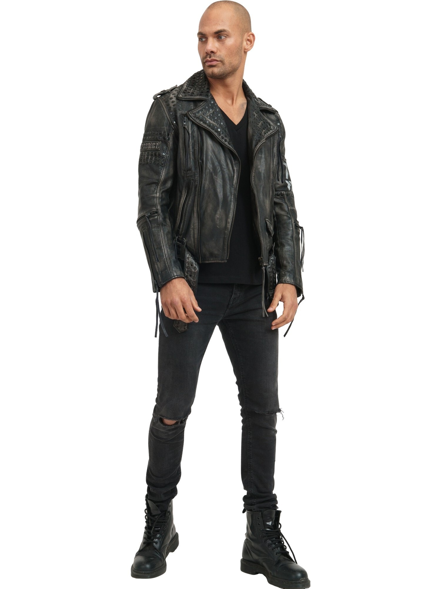 trueprodigy Lederjacke »Dwayne mit Nieten, Print und Waschung« ohne Kapuze