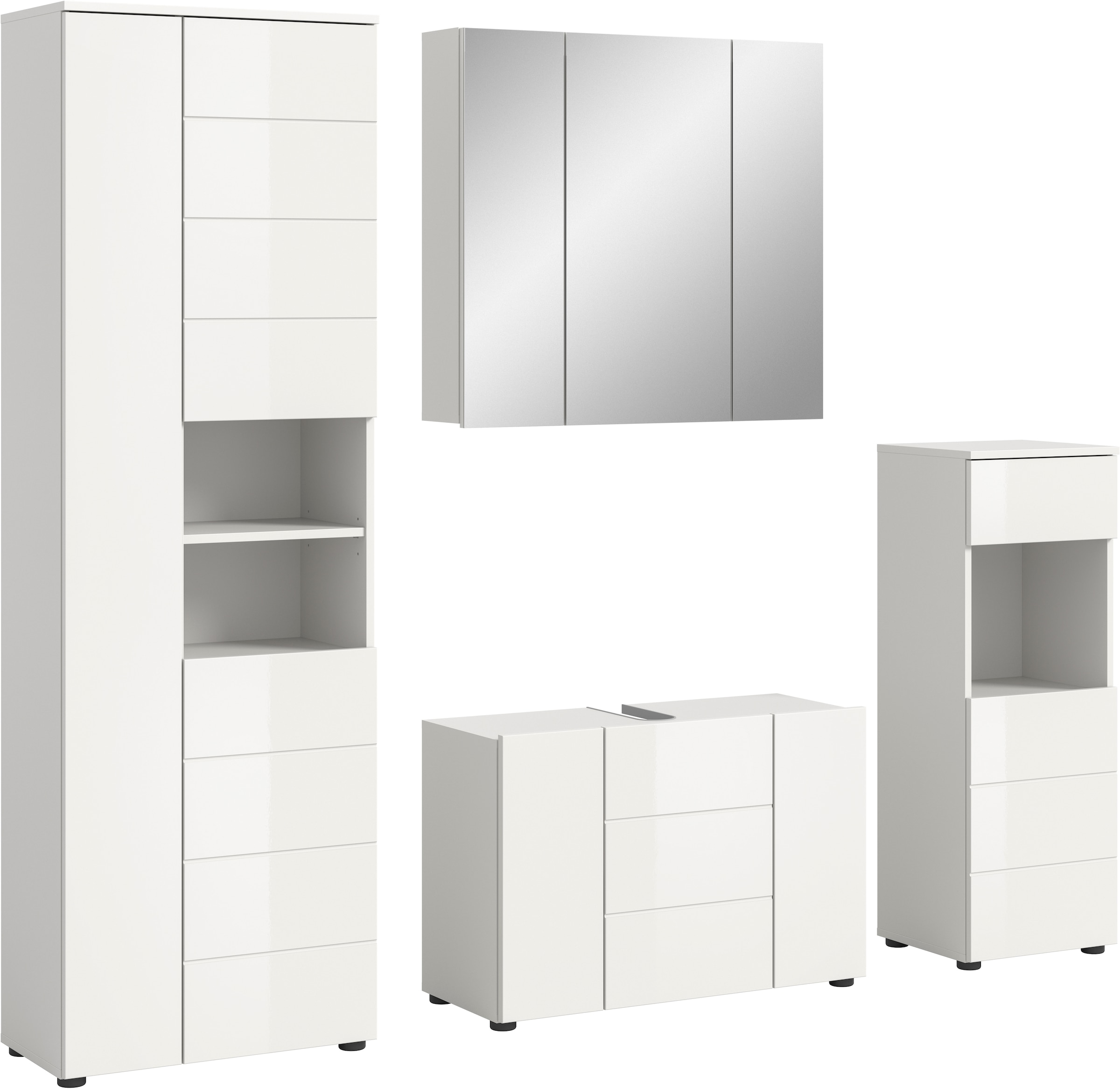 welltime Badmöbel-Set "Biel, Höhe 190 cm, Hochschrank, Unterschrank, Spiege günstig online kaufen