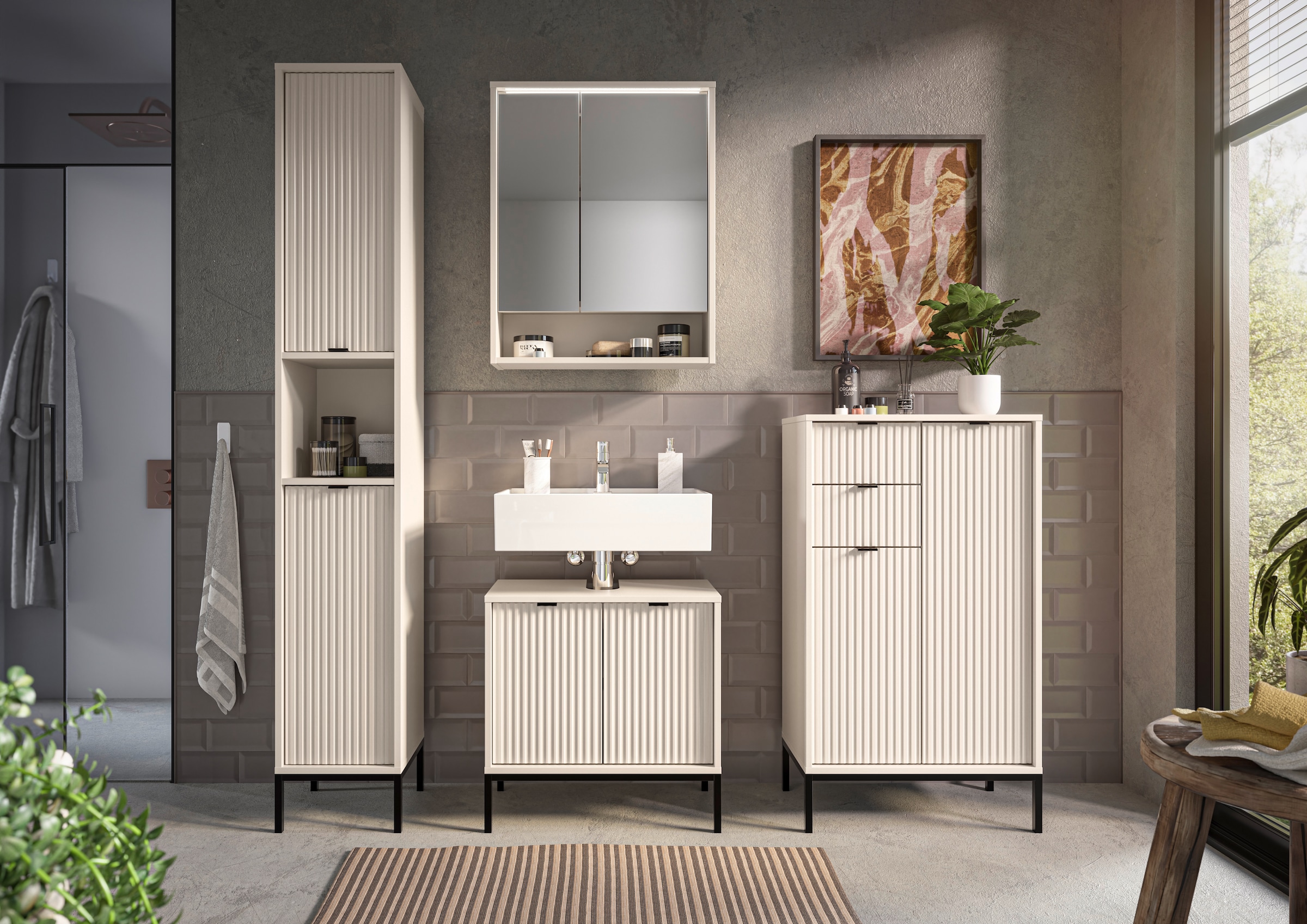 BASIC by Balculina Hochschrank »Lucera Hochschrank, Badezimmerschrank BxHxT 32x195x32« 1 Stk. tlg. Breite 32 cm, Tür L/R montierbar