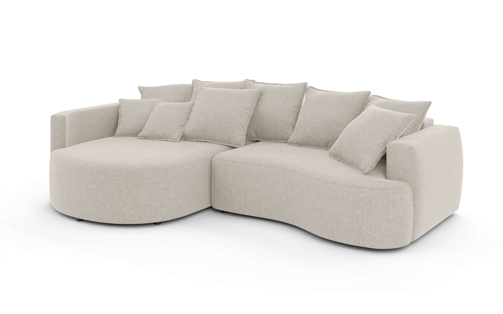 INOSIGN Ecksofa »Kahekili, Schlafsofa mit Bettkasten, Maße B/T/H: 255/181/90/ cm«, L-Form mit Wellenunterfederung, 7 Rückenkissen und 2 Zierkissen