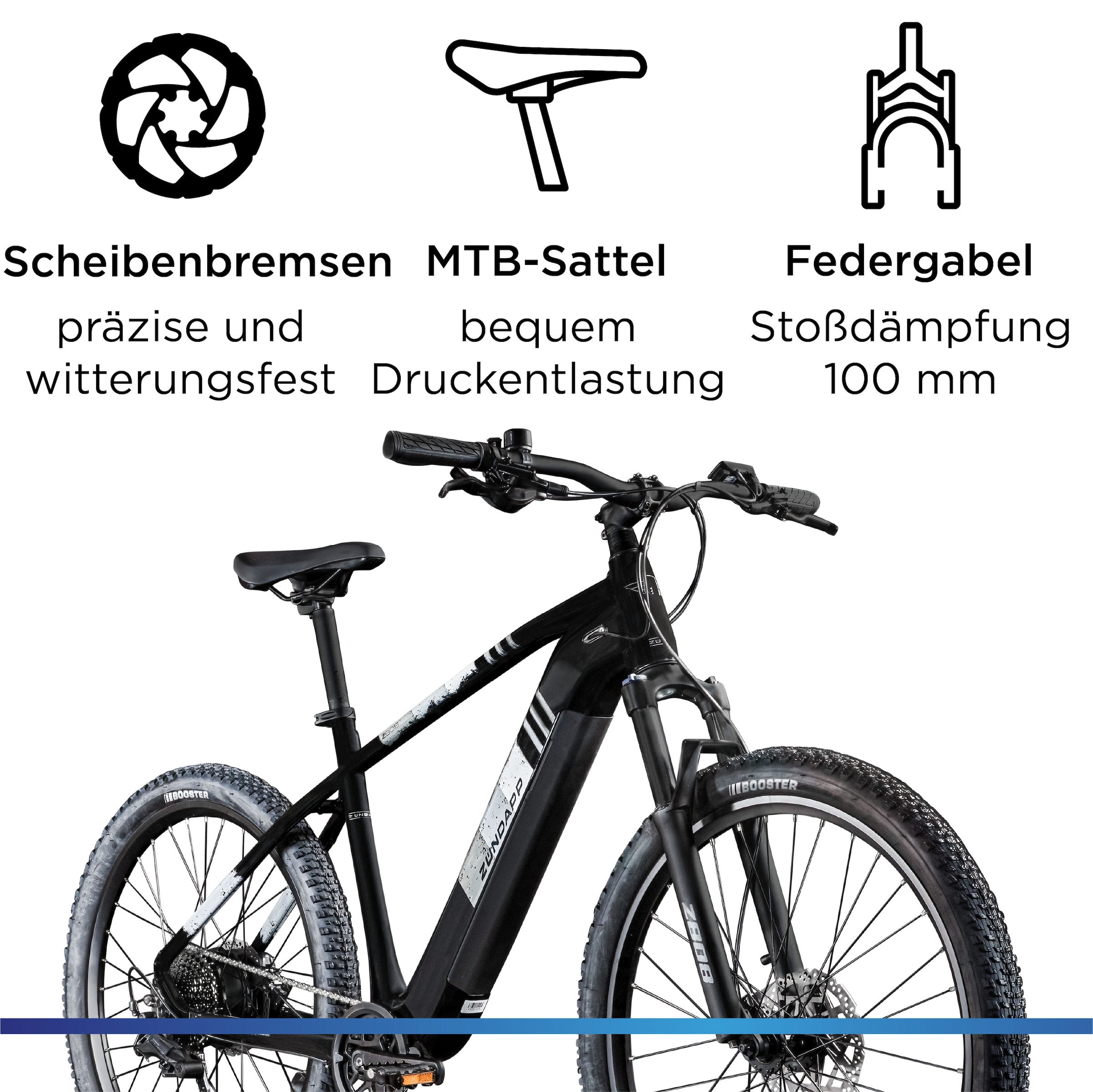 Zündapp »Z808« 10 Gang Shimano Deore RD-T6000 Schaltwerk Kettenschaltung Heckmotor 250 W Pedelec, Elektrofahrrad für Damen und Herren, MTB