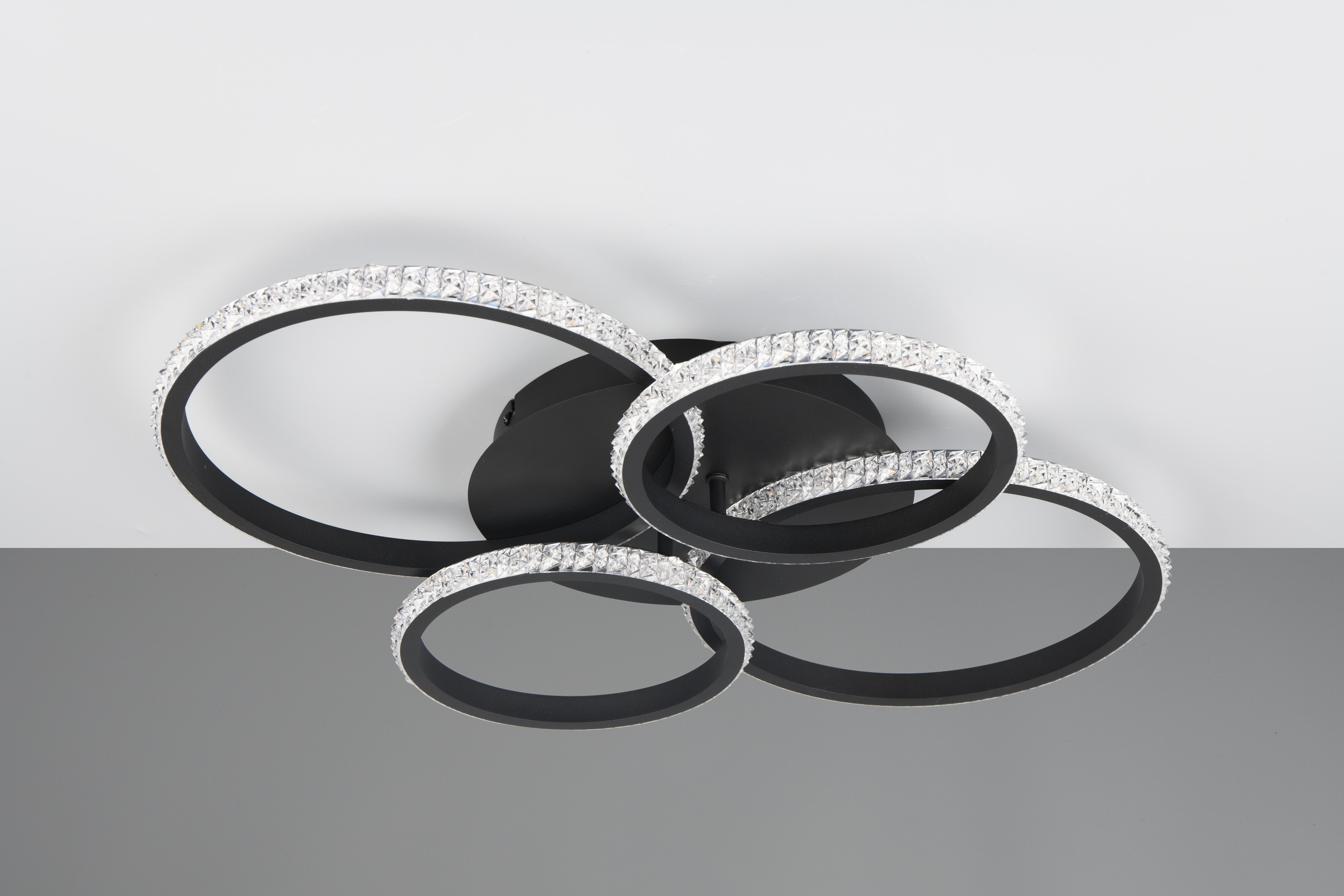 REALITY Leuchten LED Deckenleuchte »CIRES, LED Deckenlampe mit 4 schwenkbaren LED-Ringen, kaltweiß 4000K«, 1 flammig, Leuchtmittel LED-Board | LED fest integriert, 3400 Lumen 27W, in 3 Stufen dimmbar mit Acryl Kristallen verzierte LED