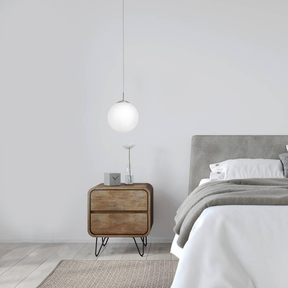 EGLO Hängeleuchte »RONDO Pendellampe, Metall in silber, Glas in Opal matt weiß, E27«, 1 flammig, Leuchtmittel E27 | Leuchtmittel wechselbar-ohne Leuchtmittel, Esszimmerlampe, zeitloses Design, modern, schlicht, 110x25cm