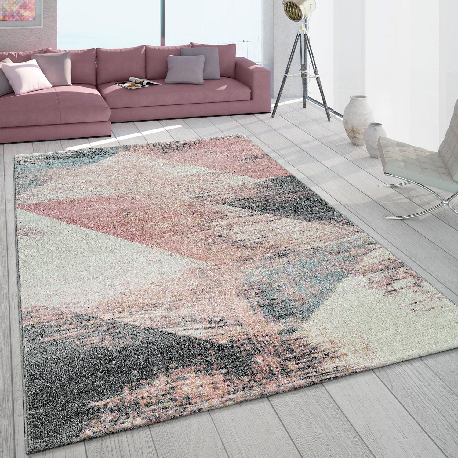 Paco Home Teppich »Mero 102«, rechteckig, 16 mm Höhe, Kurzflor, modernes Design, Pastell-Farben, Used-Optik