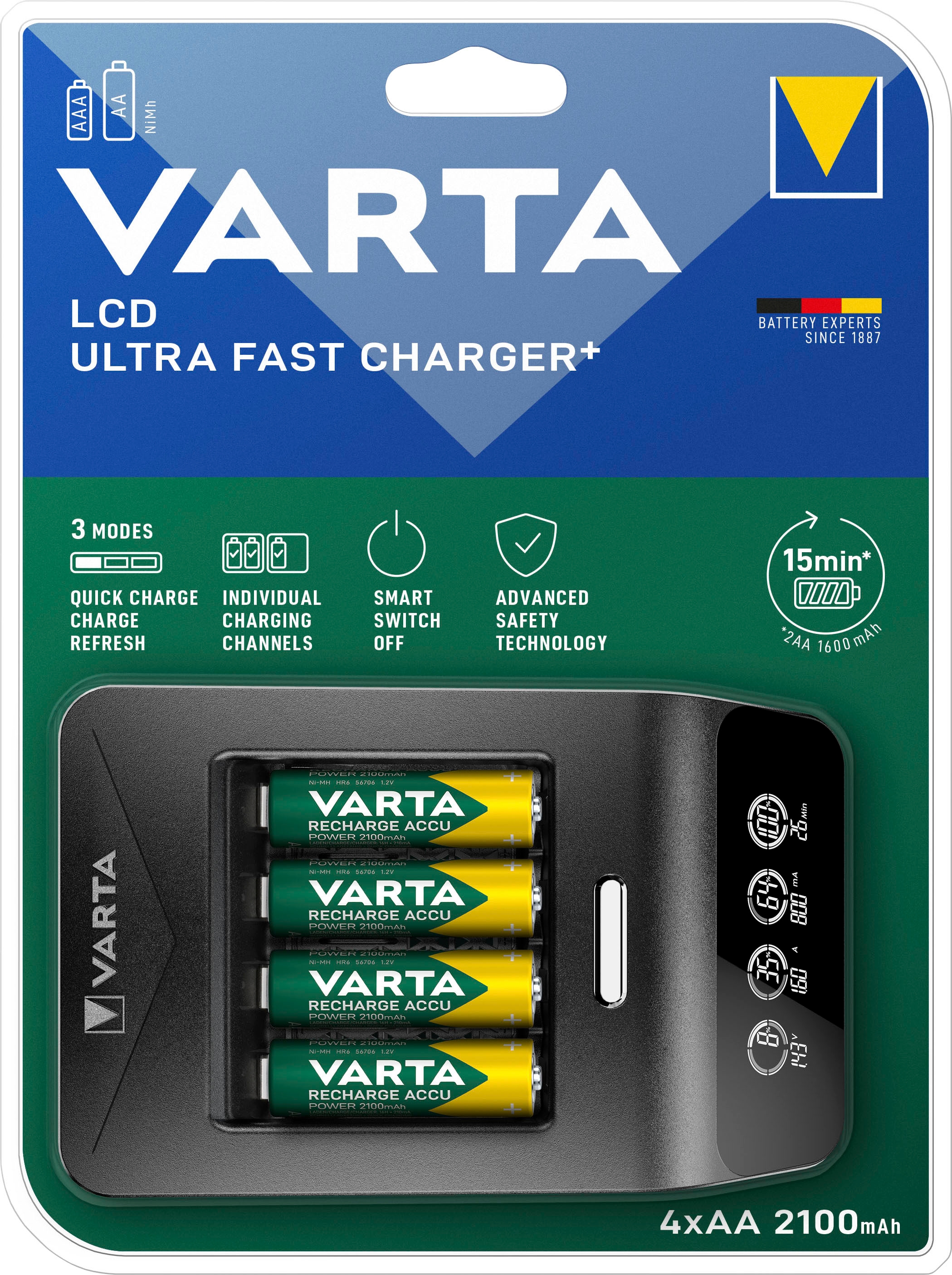 VARTA Batterie-Ladegerät »LCD Ultra Fast Charger+«, 8000 mA