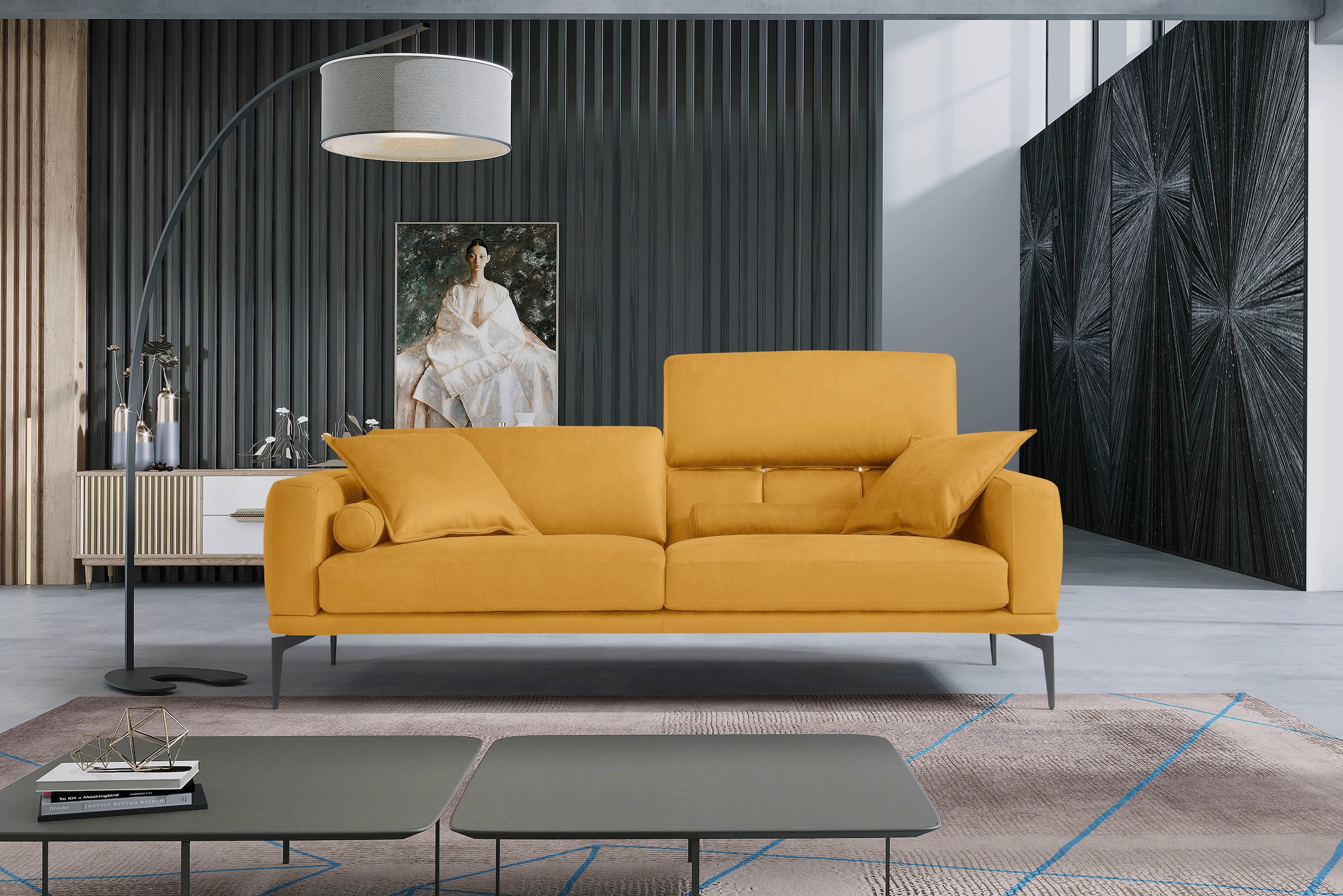 Egoitaliano 2,5-Sitzer »Masu, Designsofa mit erstklassigem Sitzkomfort«, inkl. 2 Kissenrollen, Rückenelemente manuell verstellbar, Metallfüße