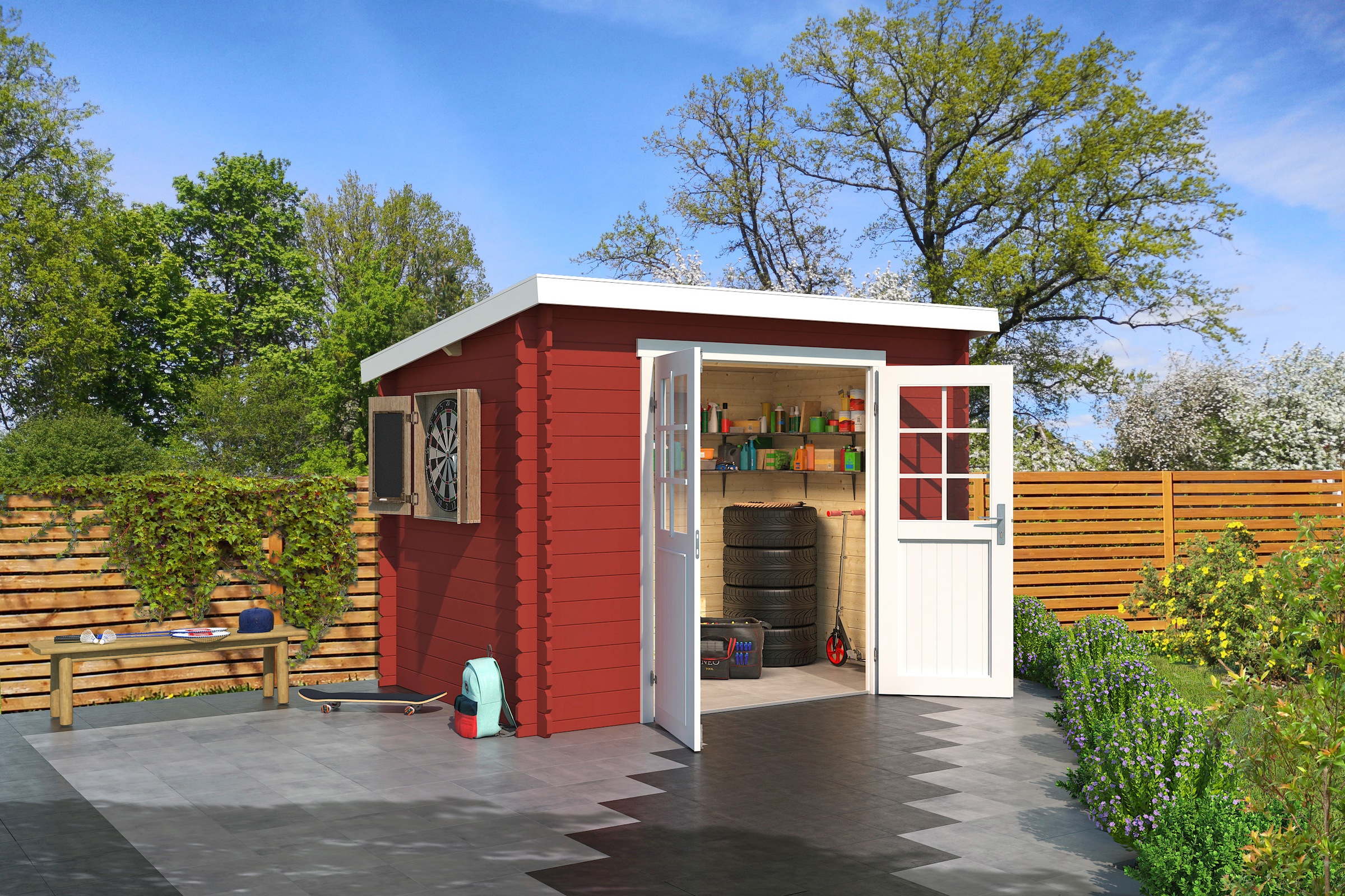 LASITA MAJA Gartenhaus »San Jose 175«, Blochbohlenhaus 28mm, Fundamentmass 2750x1750, Schwedenrot