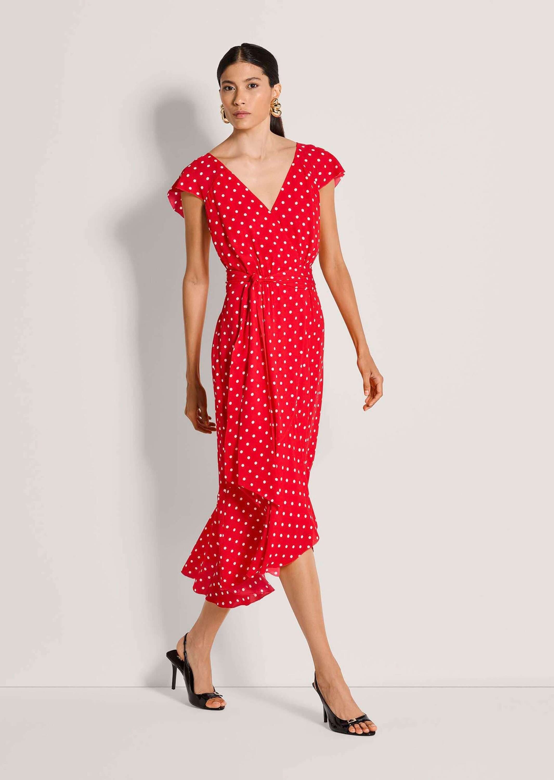 MADELEINE Midikleid »Wickelkleid Midikleid mit Tupfenmuster« Volant am Rock