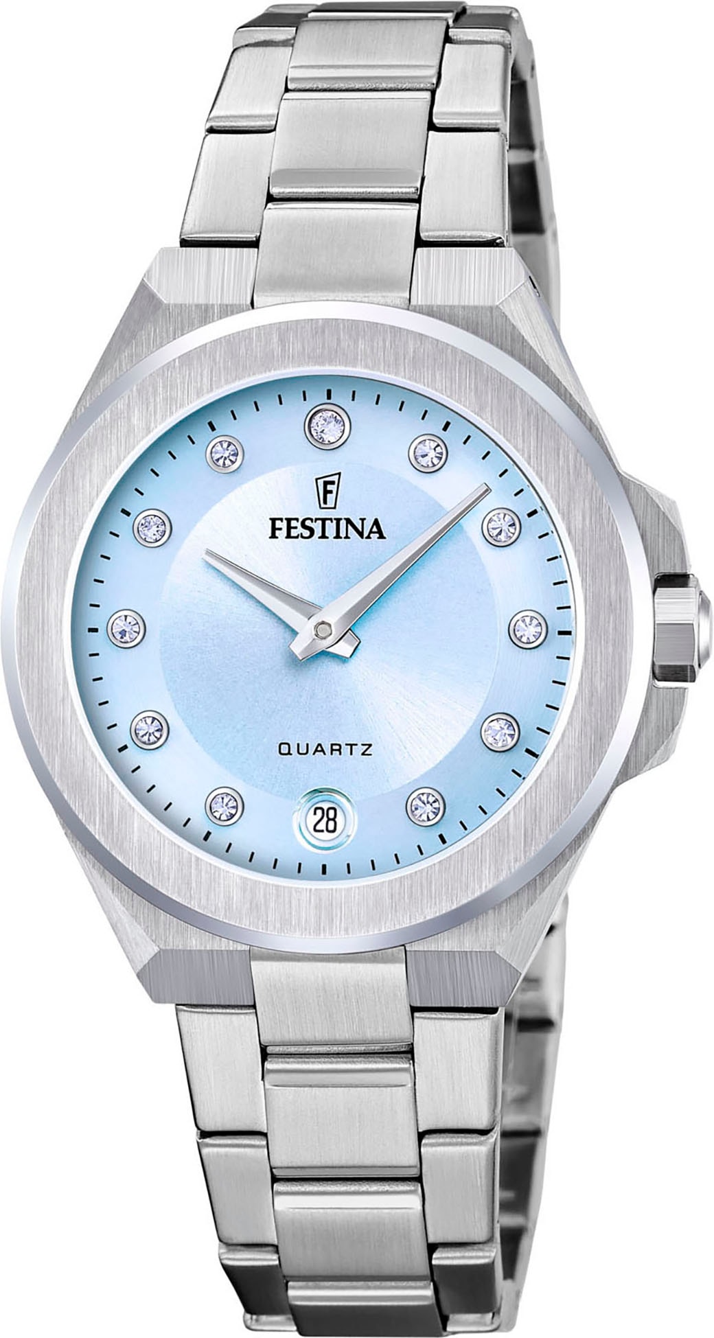 Festina Quarzuhr »Mademoiselle«, Armbanduhr, Damenuhr, Edelstahlarmband, analog, Tag, Zirkonia (synth.)