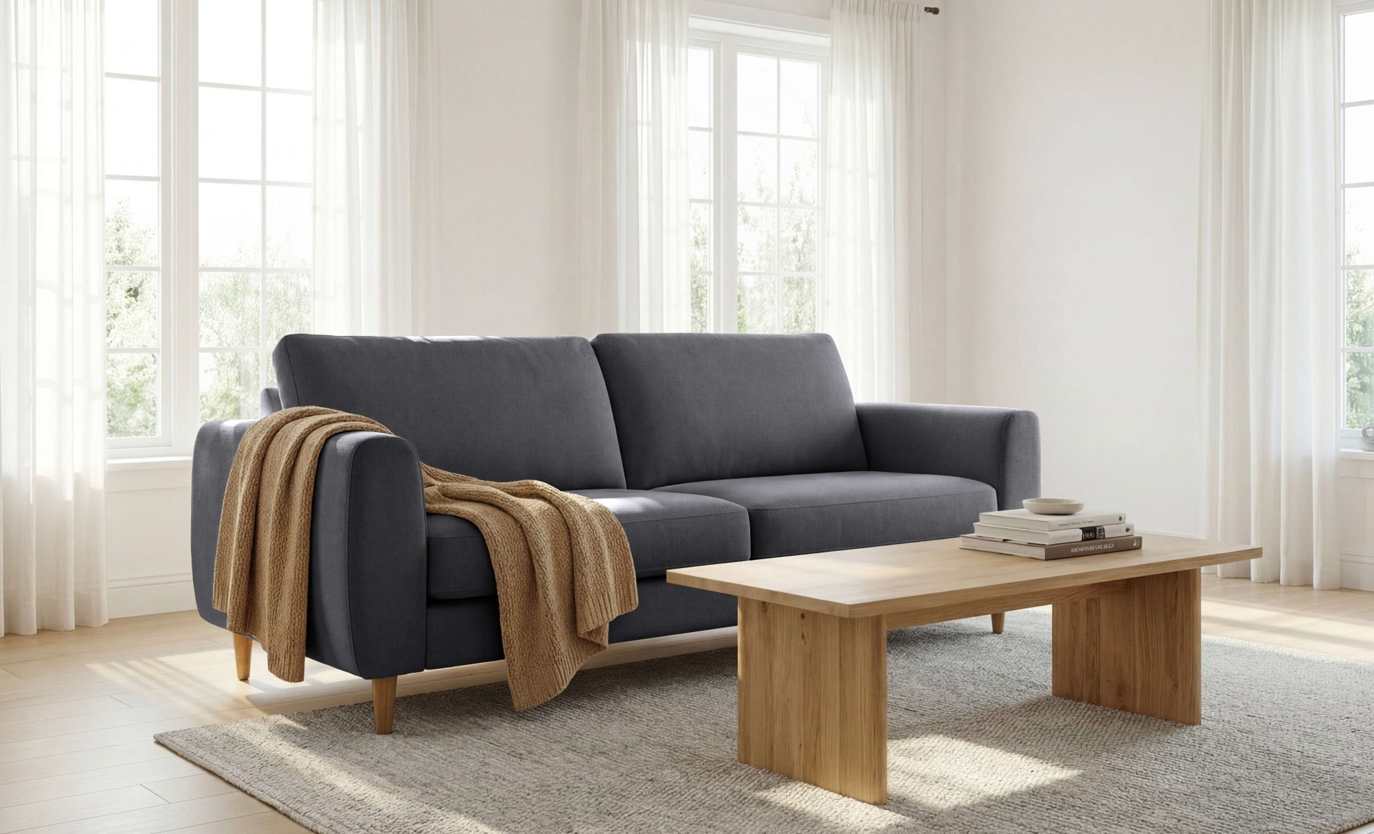OTTO home 3-Sitzer "Finnian" 212 cm, Chenille, elegante Massivholzfüße