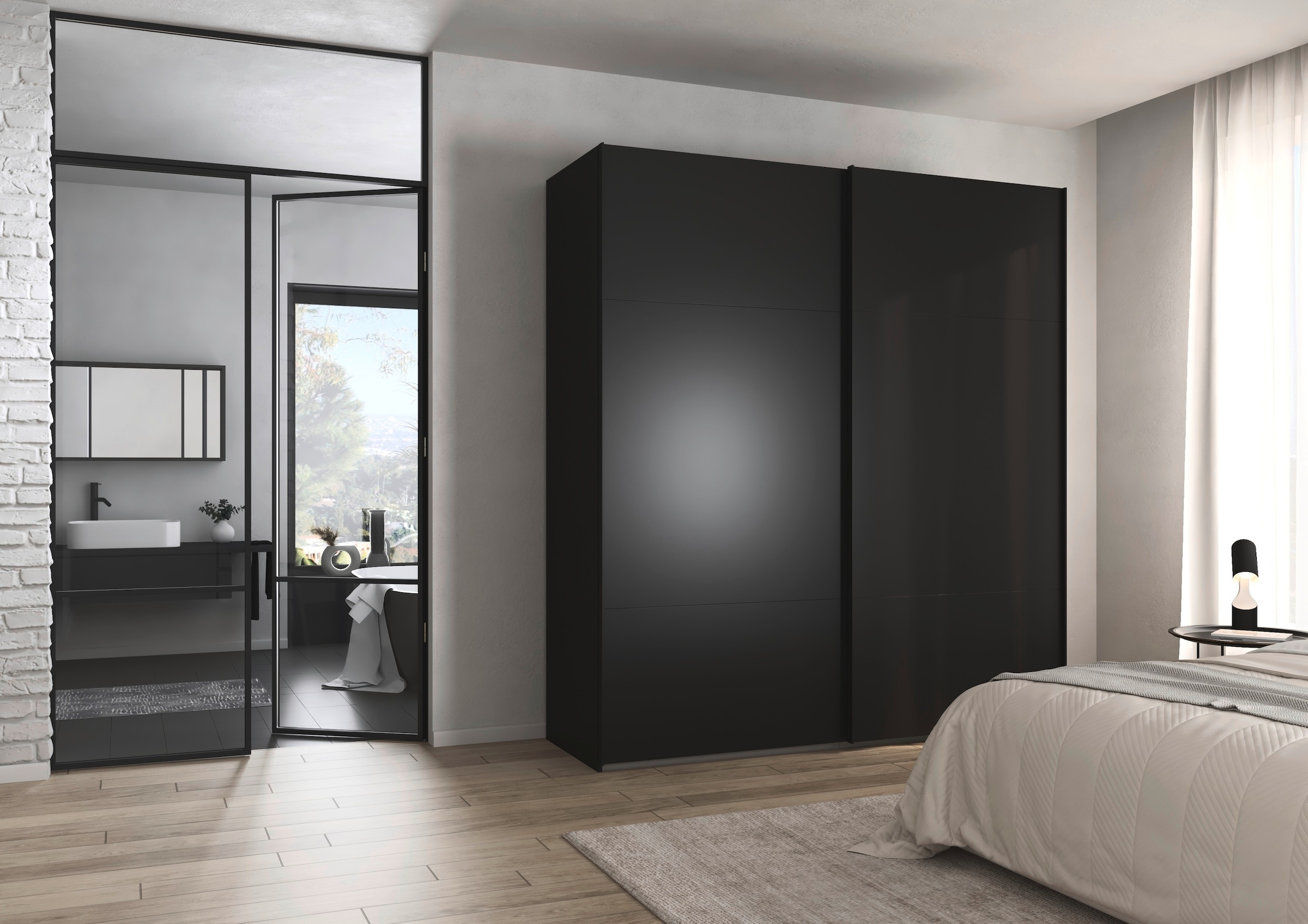 rauch Schwebetürenschrank »Kleiderschrank Schrank Garderobe Schlafzimmerschrank CONTIDO«, (in 3 verschiedenen Ausstattungen BASIC/CLASSIC/PREMIUM), aus hochwertigem Material in 6 Breiten 2 Griff-Farben MADE IN GERMANY