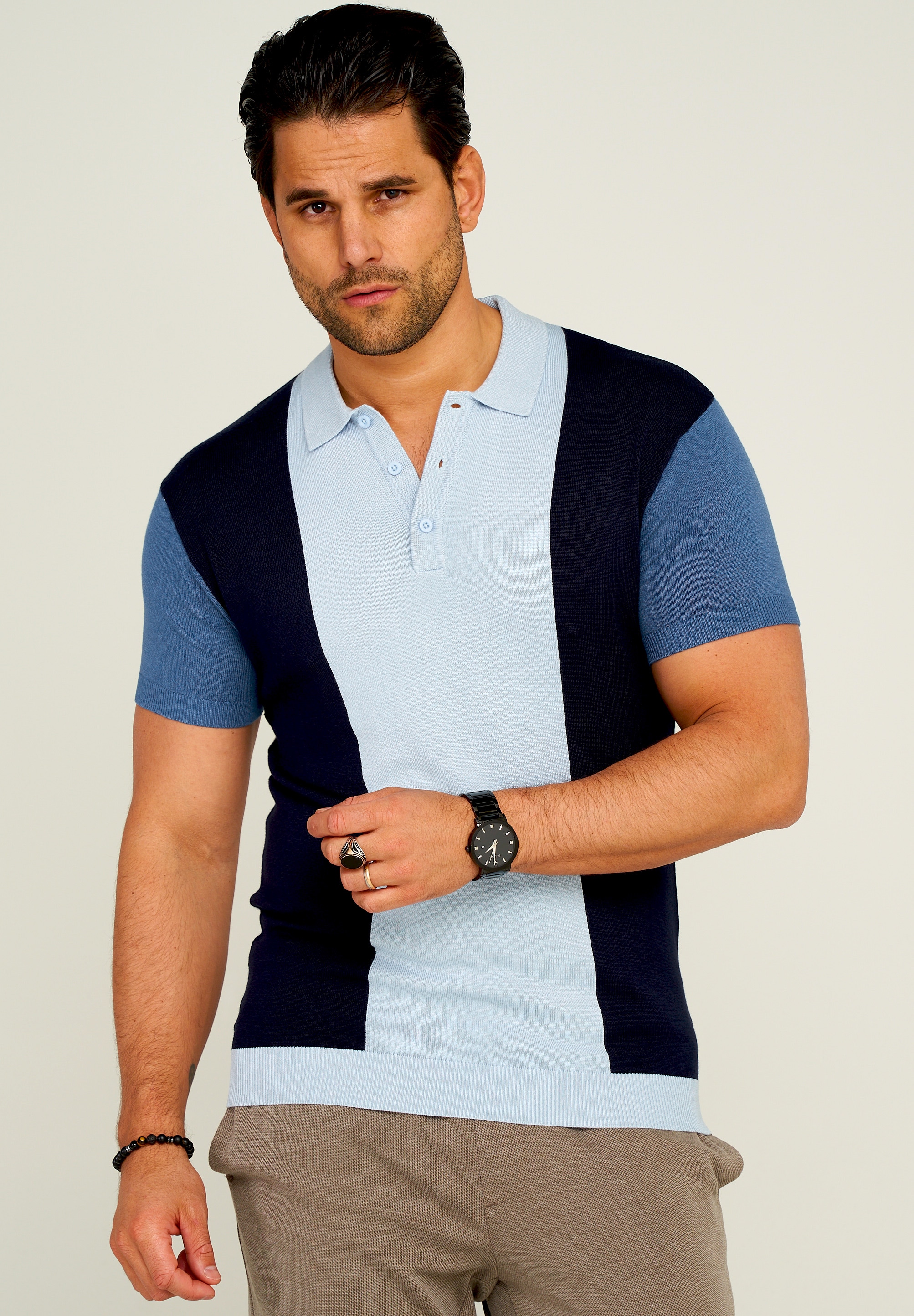 behype Poloshirt »KNIT POLO«, mit Colour-Block-Design