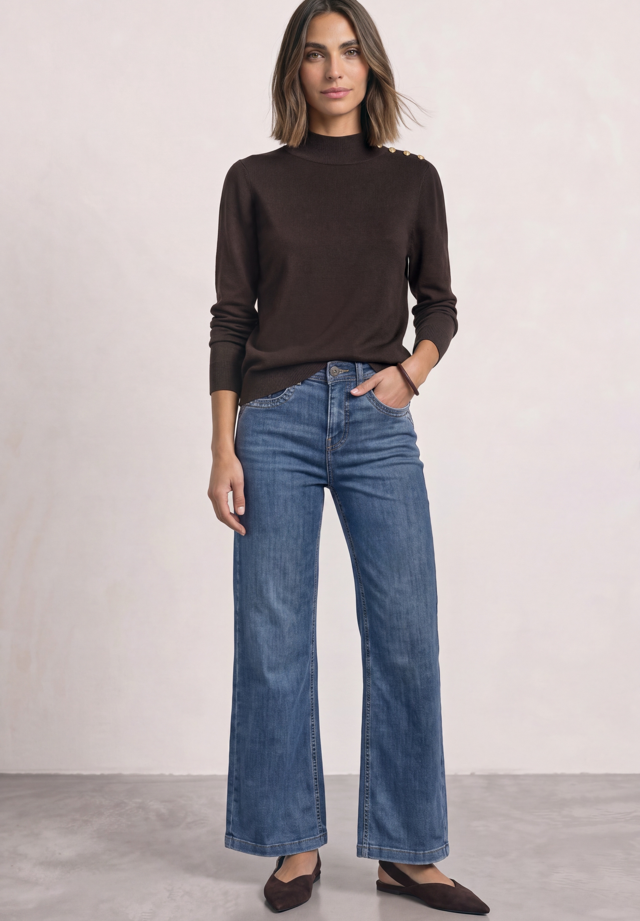 STREET ONE Stehkragenpullover aus softem Materialmix