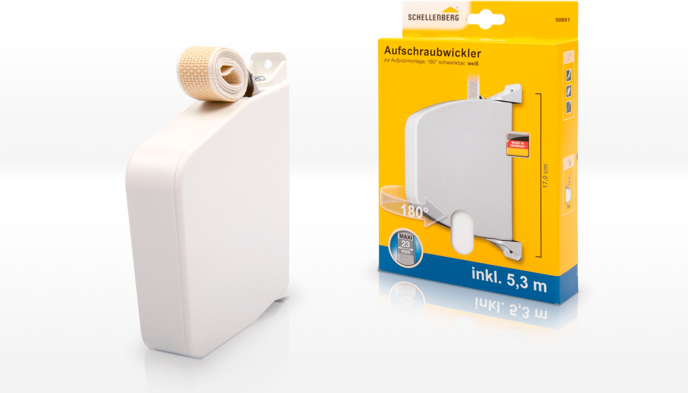 SCHELLENBERG Aufputz-Gurtwickler "Aufschraubwickler für das Rollladensystem Maxi", 1 Stk., weiß, Gurtwickler, schwenkbar, mit vormontiertem