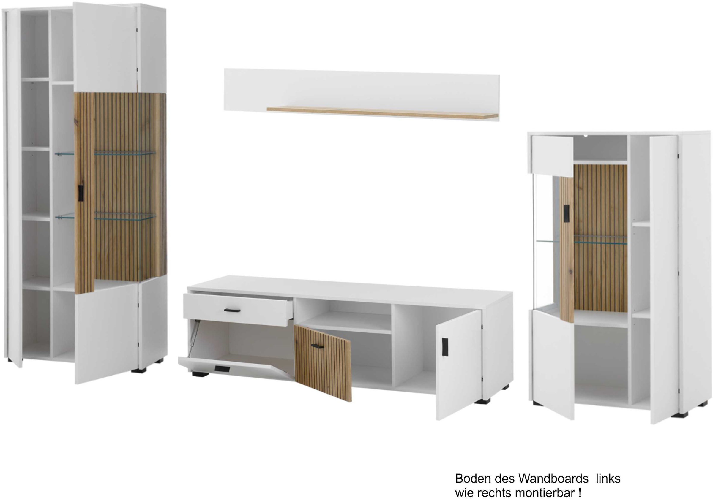 INOSIGN Wohnwand »HUDSON«, (Set, 4 St.), mit moderner Rillenoptik, Griffe aus Metall (Schwarz), Breite 320 cm