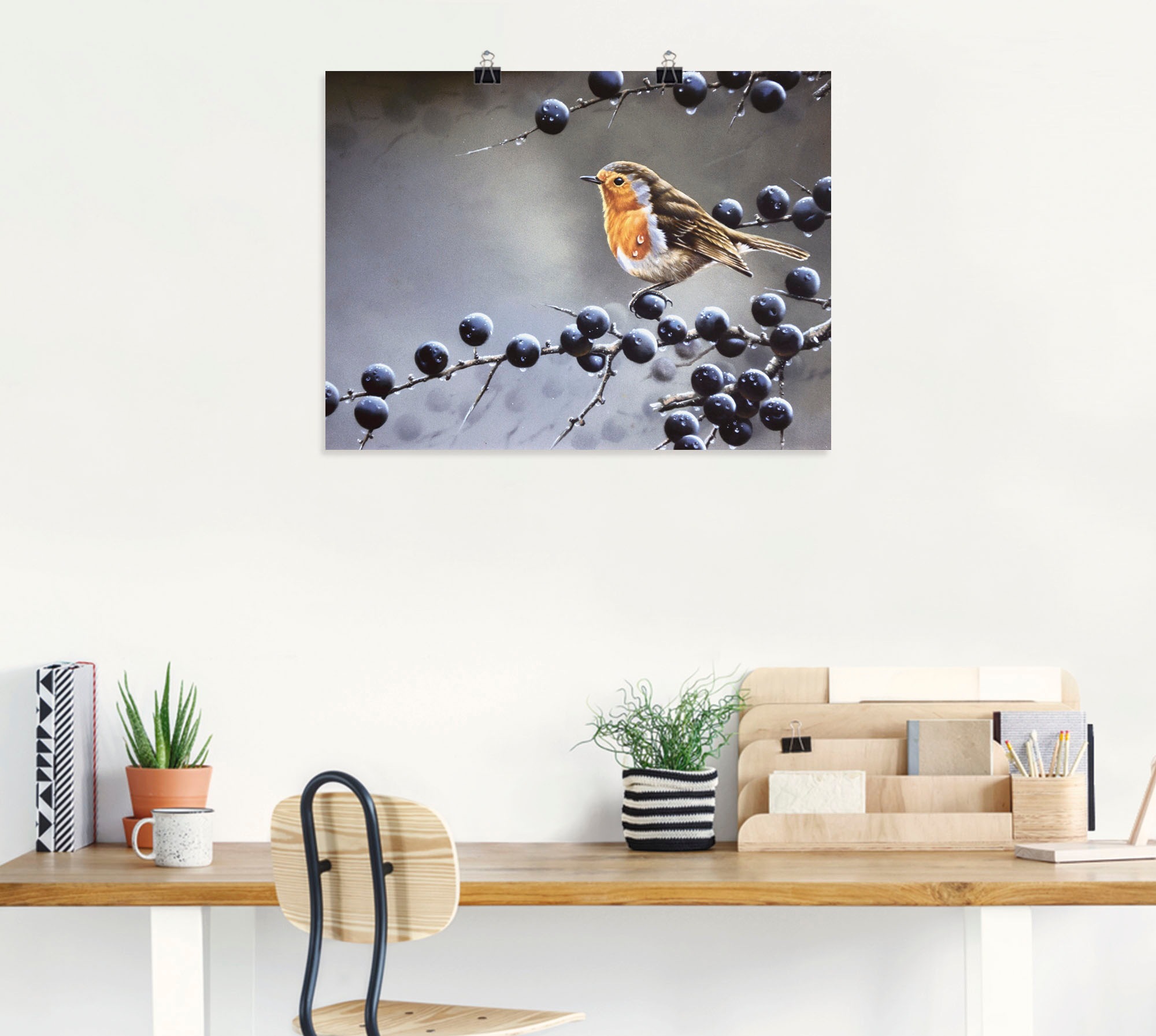 Artland Leinwandbild »Vogel im Beerenbaum«, Vögel, (1 St.), auf Keilrahmen gespannt