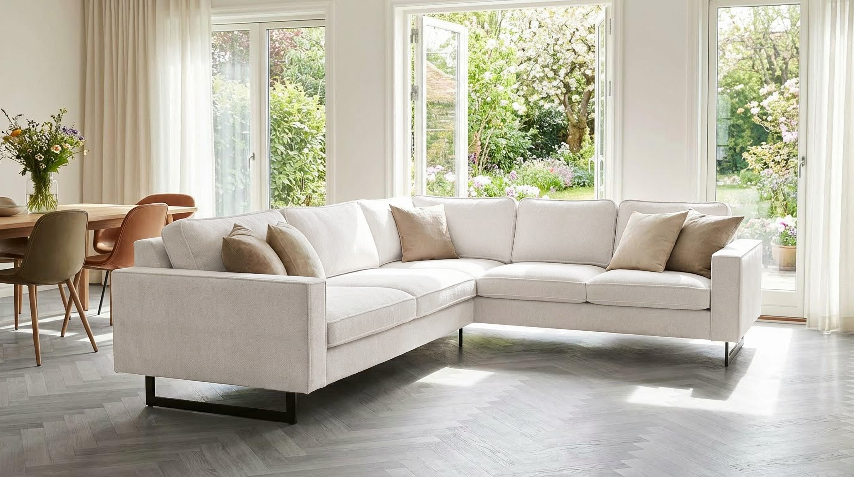 OTTO home Ecksofa "Pinto, XXL, 250/290 cm, langer Schenkel, Ottomane" Cord, Chenille, Lederoptik, mit Keder, Metallfüße, Wellenunterfederung
