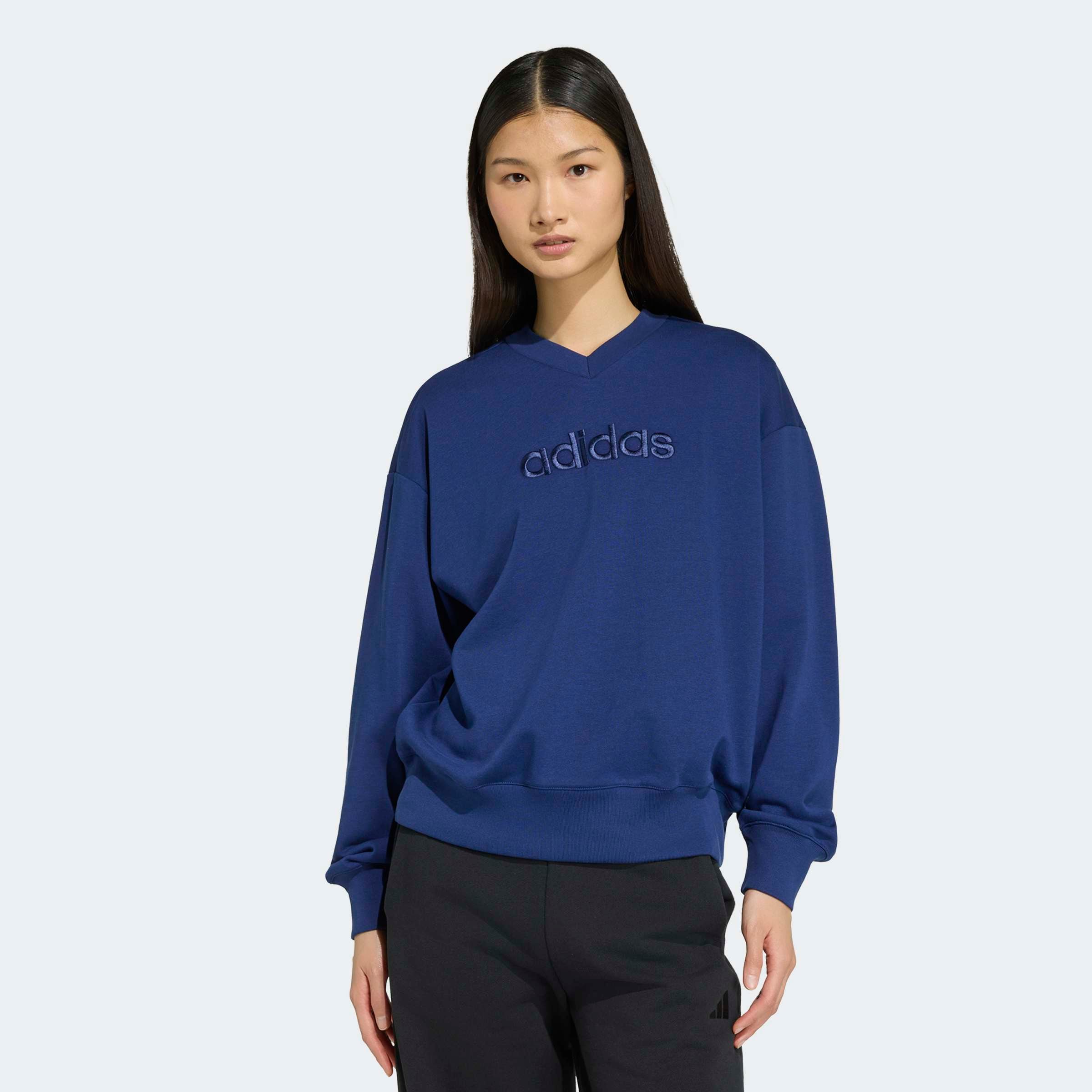 adidas Sportswear Sweatshirt "SEASONAL ESSENTIALS SATIN-, V-AUSSCHNITT", mit V-Ausschnitt, ohne Verschluss, in normaler Länge